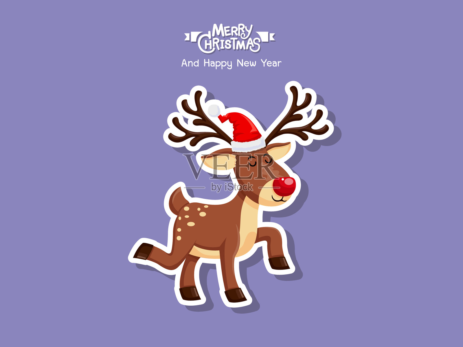 卡通驯鹿贴纸圣诞快乐插画图片素材