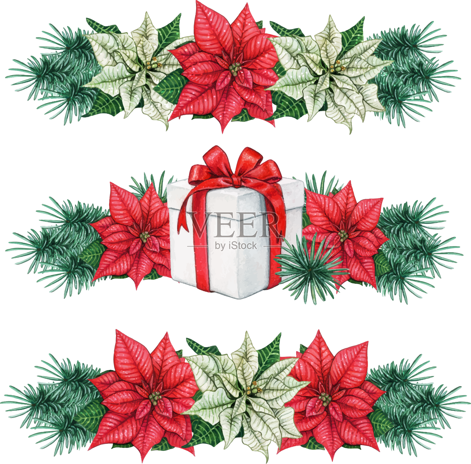 水彩圣诞线分隔装饰设计元素图片