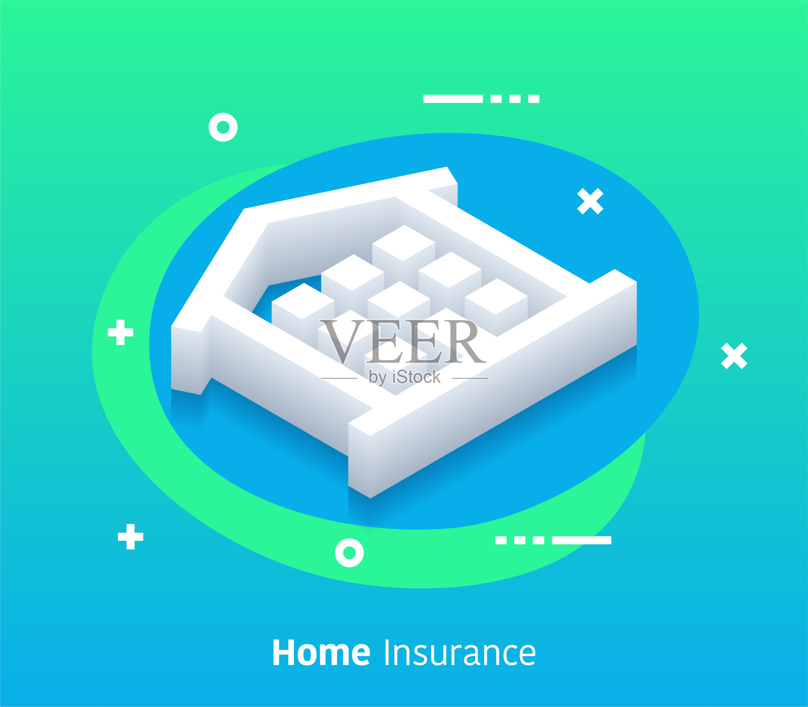 等距家居保险矢量网页横幅和图标设计插画图片素材