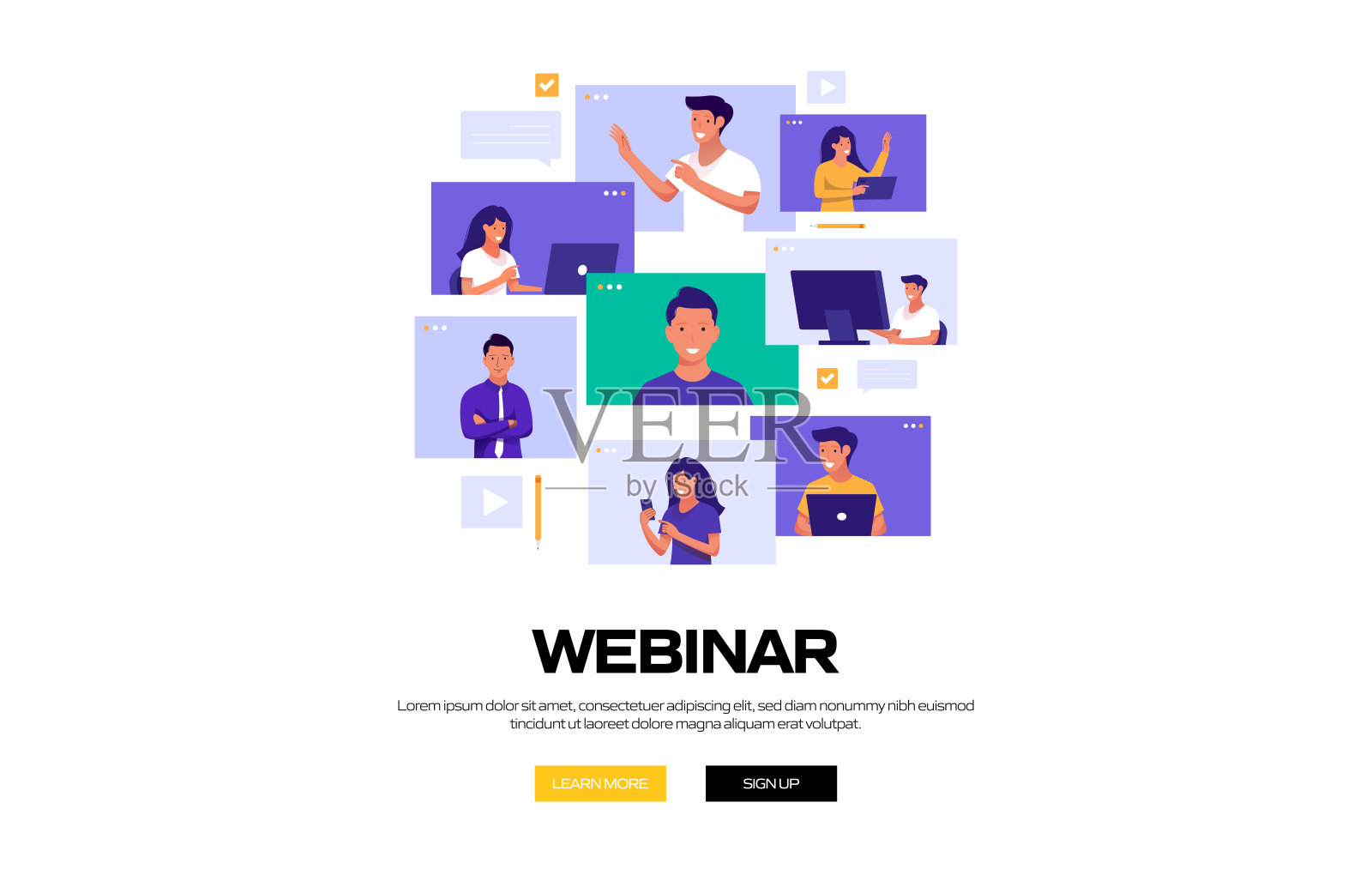 本次网络研讨会为网站横幅，广告和营销材料，在线广告，商业演示等提供概念矢量插图。插画图片素材