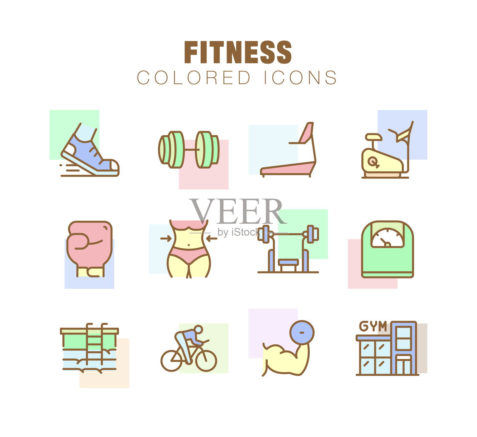 健身线图标集。可编辑的中风。像素完美。插画图片素材