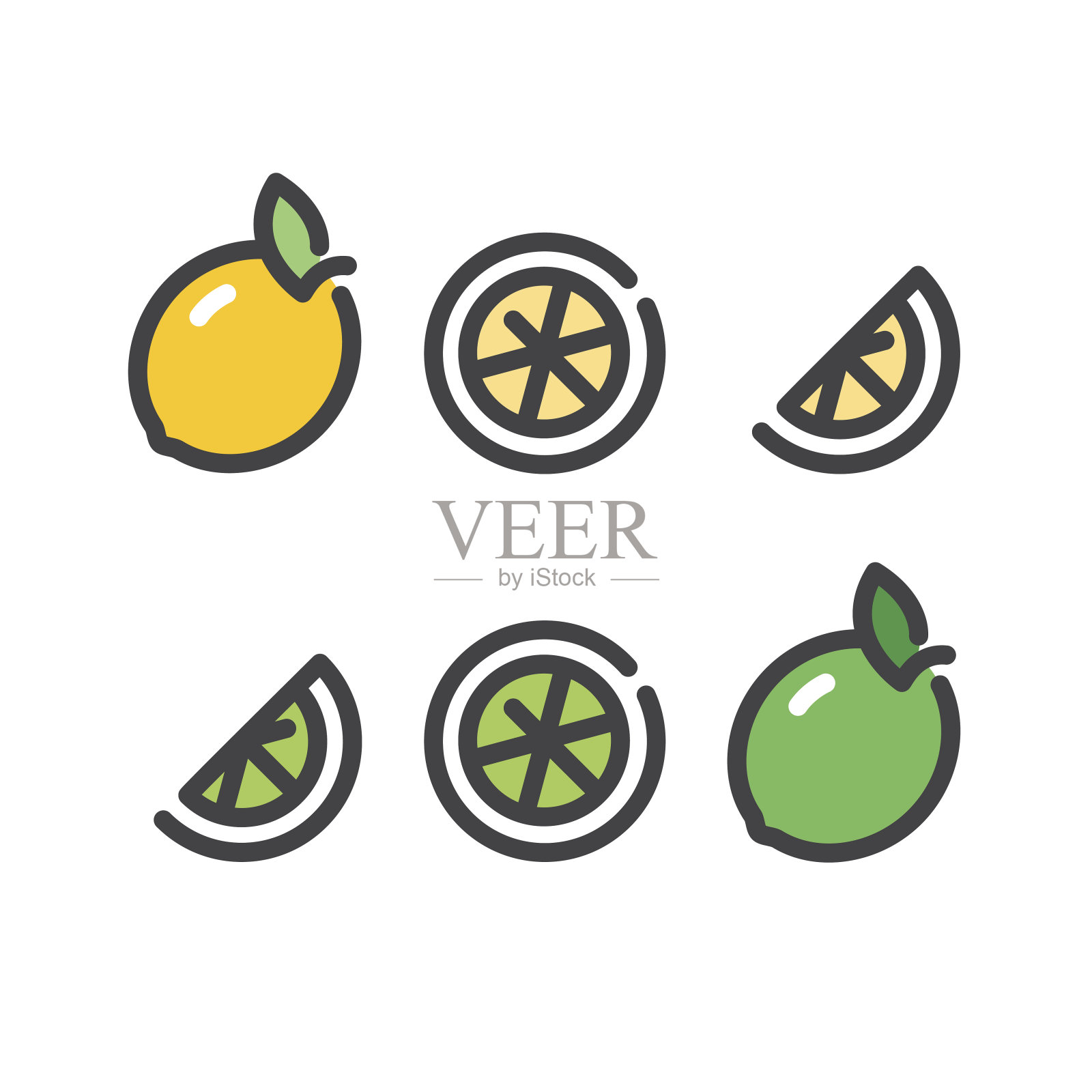 柠檬青柠线图标插画图片素材