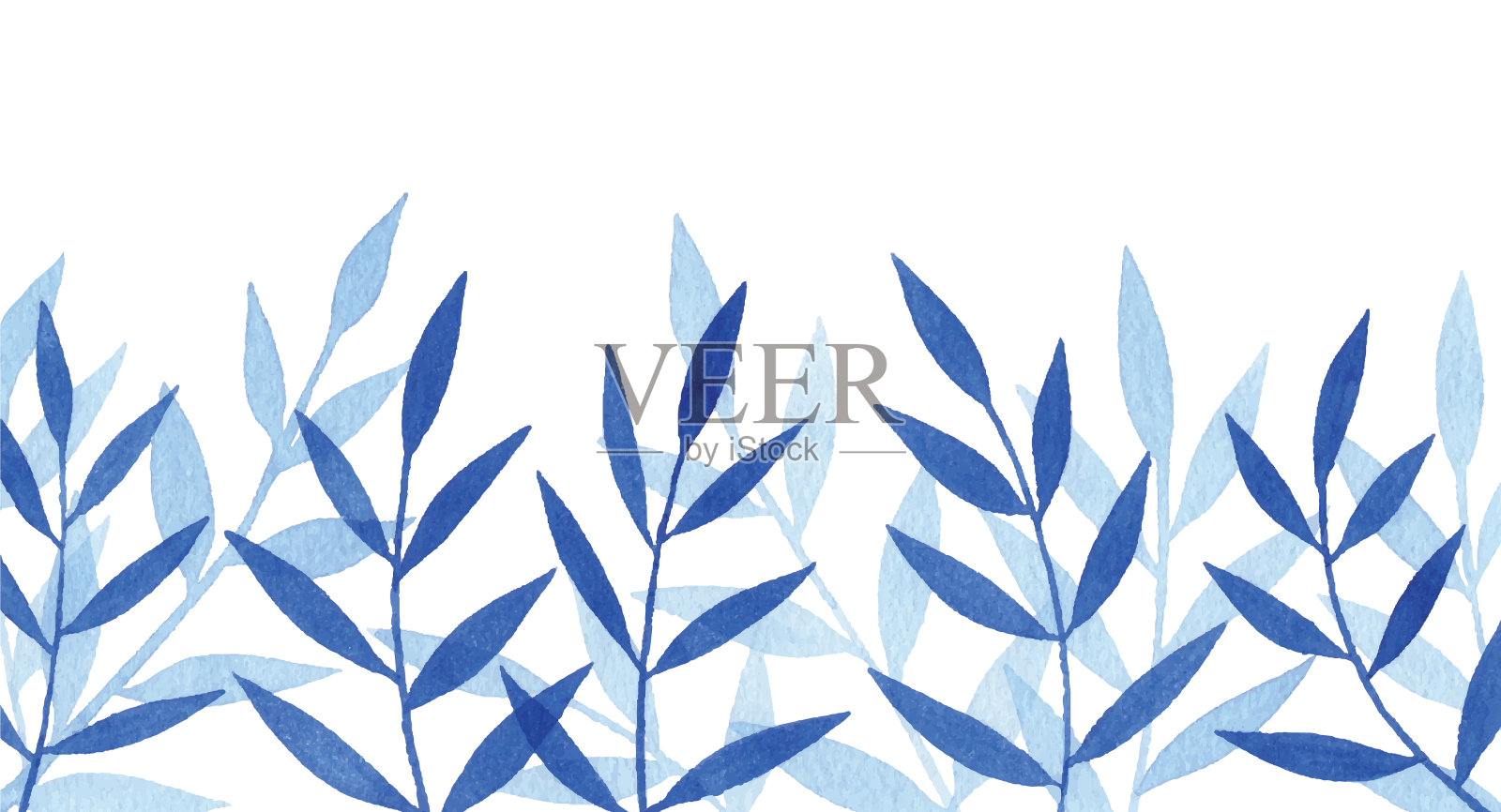 水彩背景与蓝色树枝插画图片素材