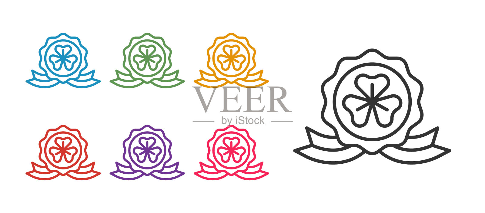 设置线奖章与三叶草三叶草叶图标图标素材