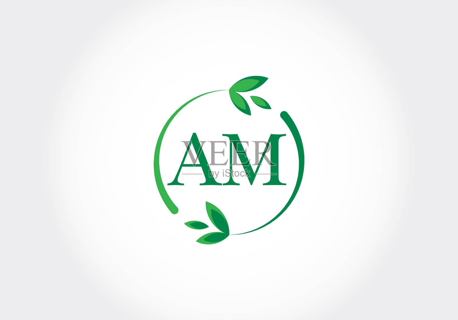 字母am与绿色的叶子插画图片素材