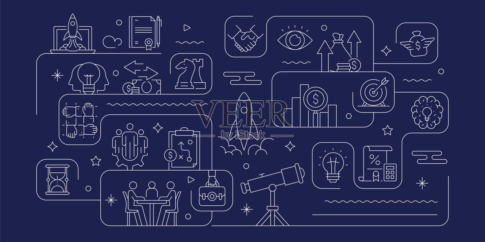 启动相关矢量横幅设计概念，现代线条风格与图标插画图片素材