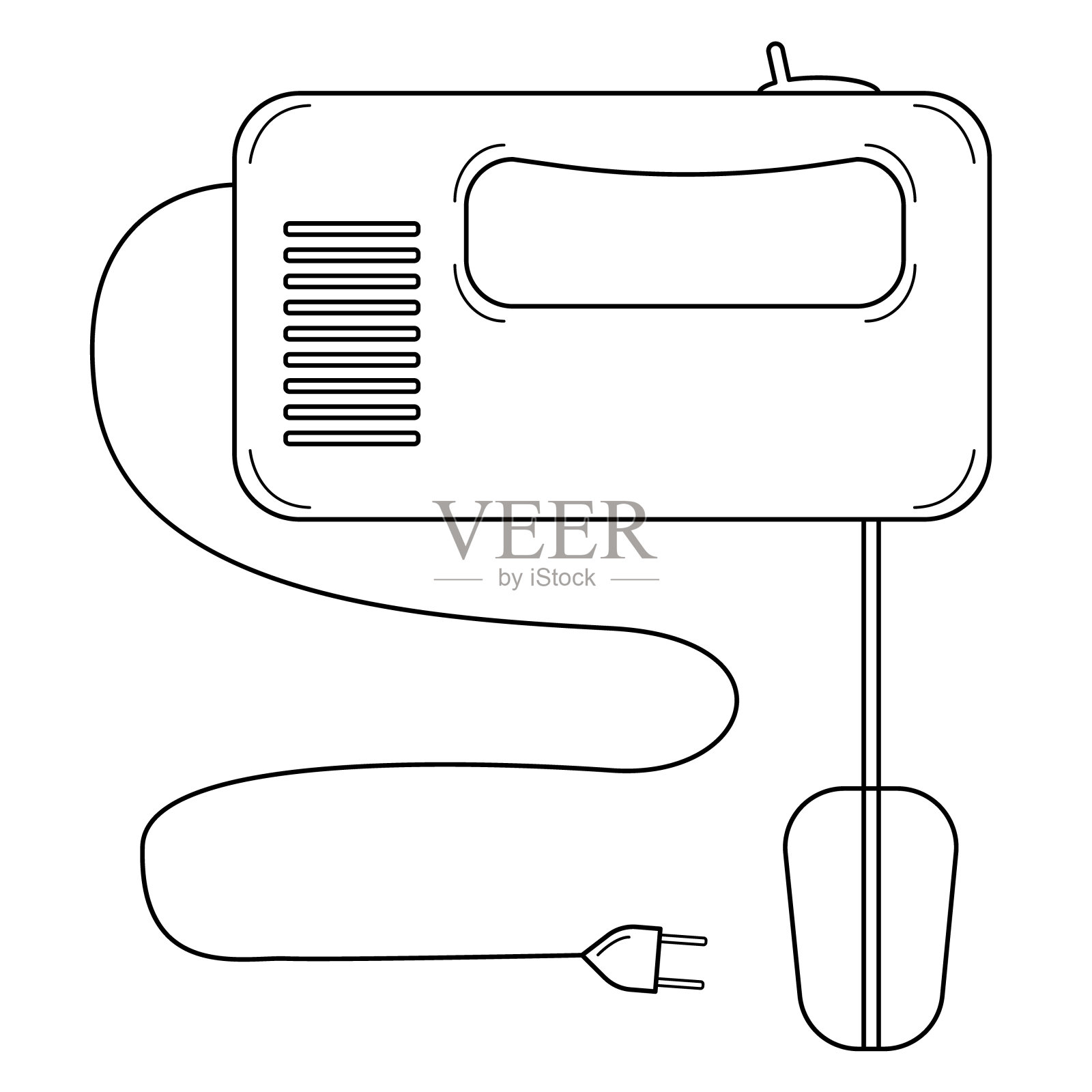 手绘厨房手摇搅拌机。鞭打产品的工具。涂鸦风格。向量插画图片素材