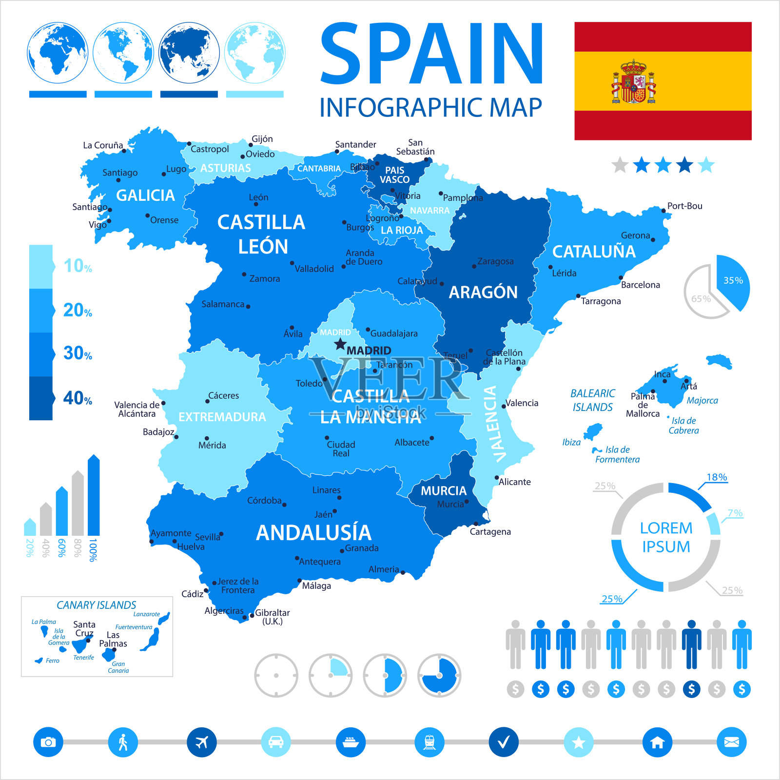 西班牙地图-信息图向量插画图片素材