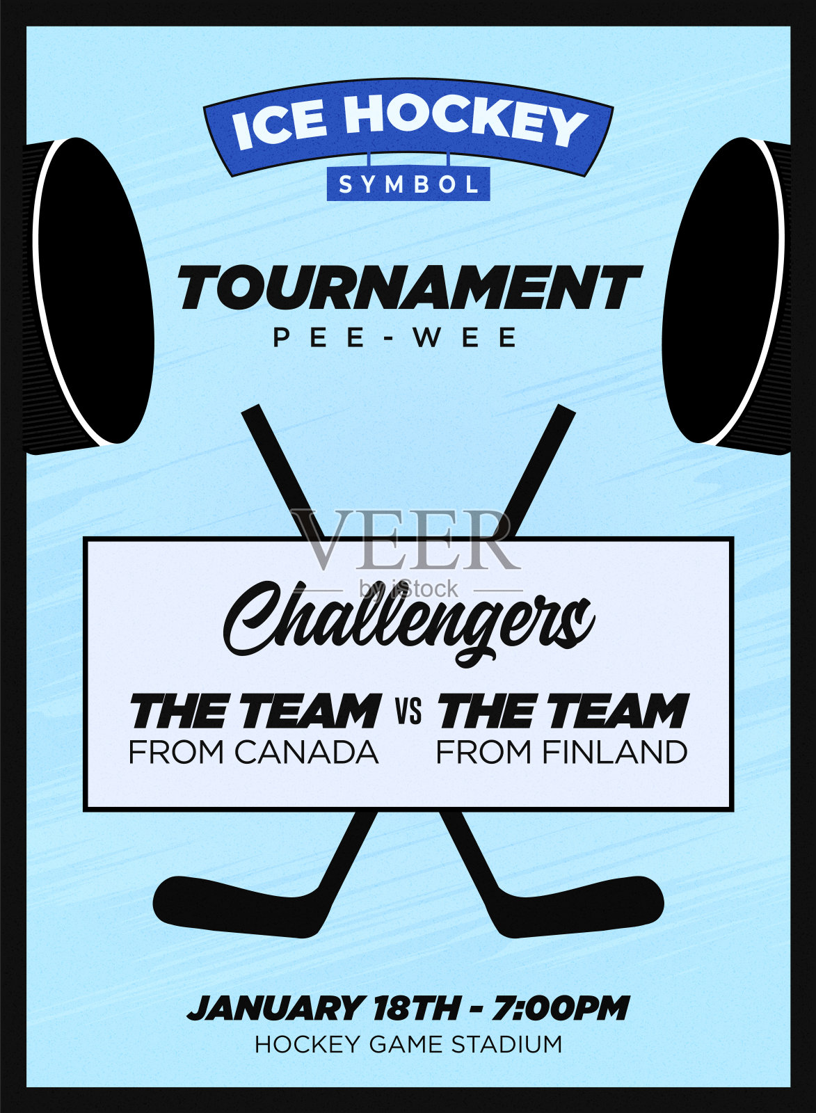 冰球NHL季后赛派对宣传传单或海报模板蓝冰背景插画图片素材