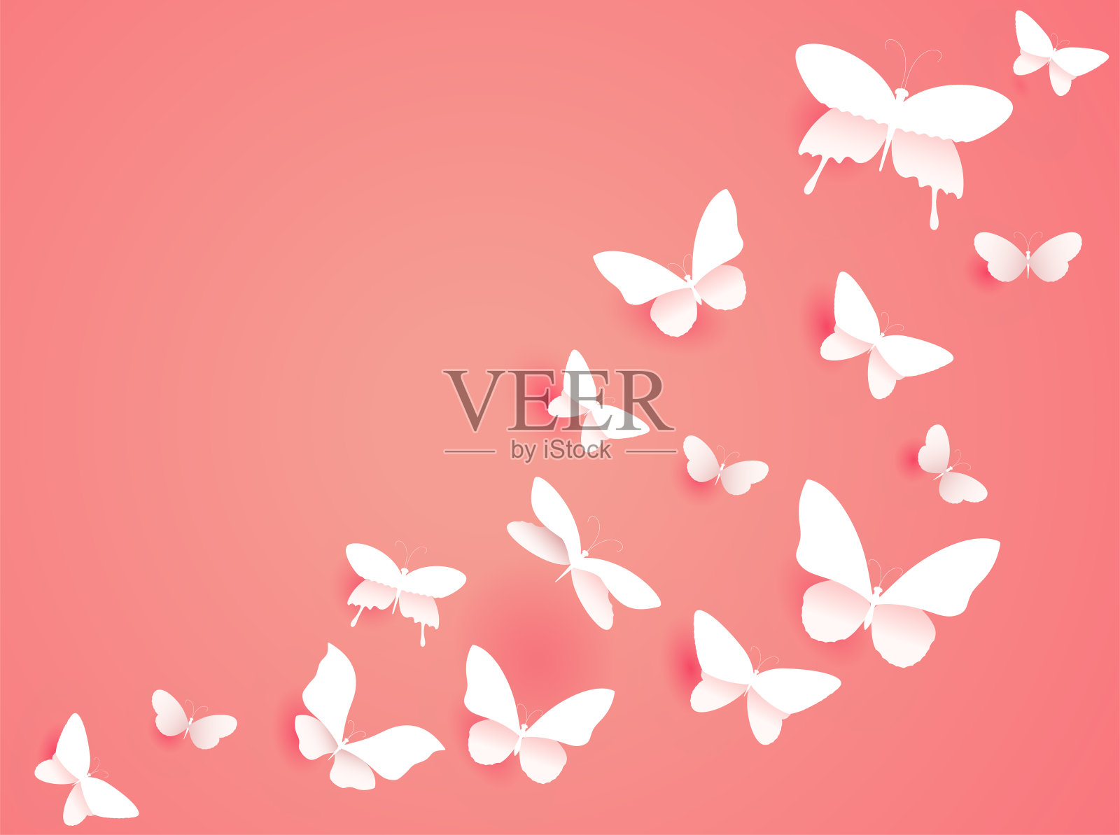 纸蝴蝶剪影白色设置孤立在白色背景插画图片素材