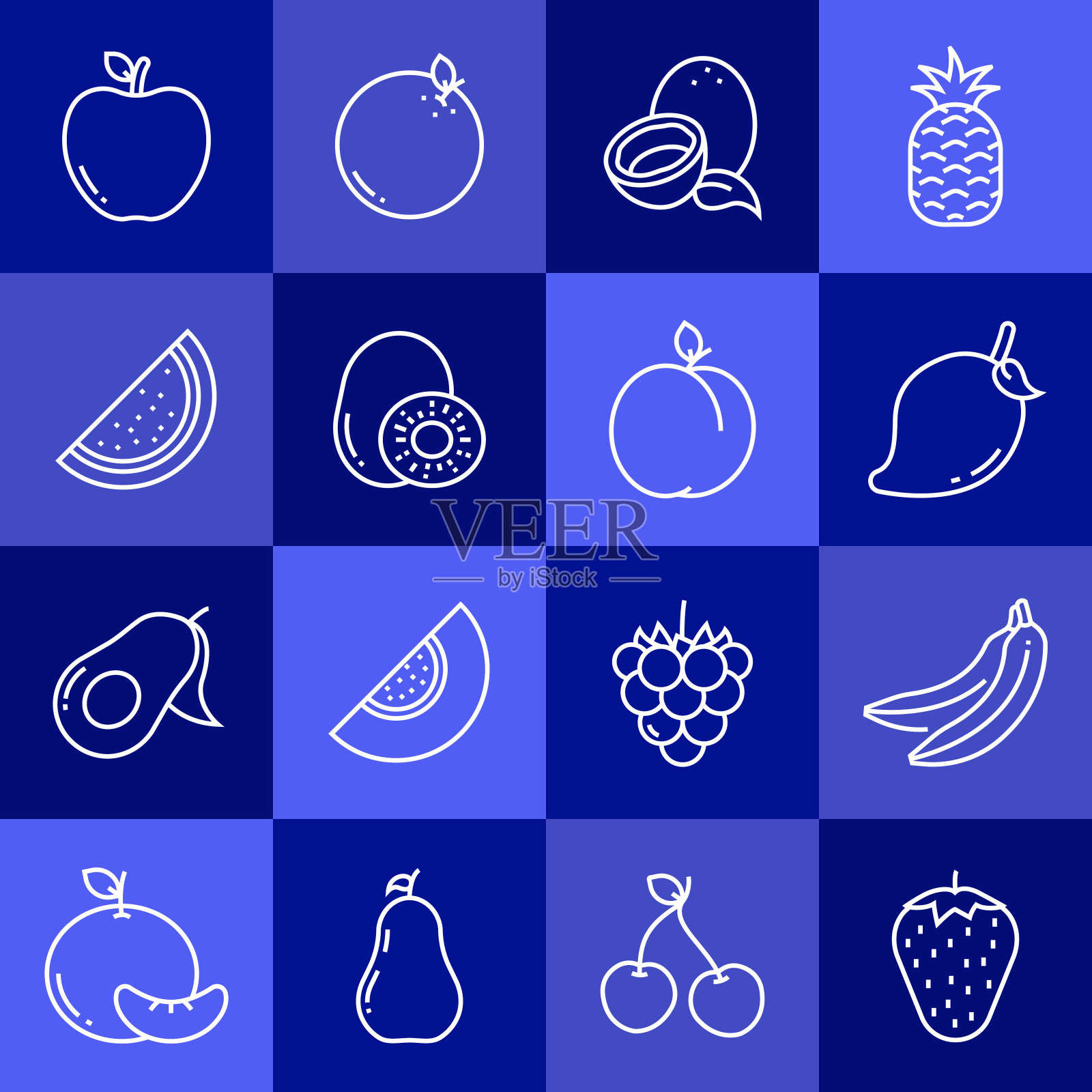 简单的水果相关的矢量线图标。大纲符号集合。图标素材