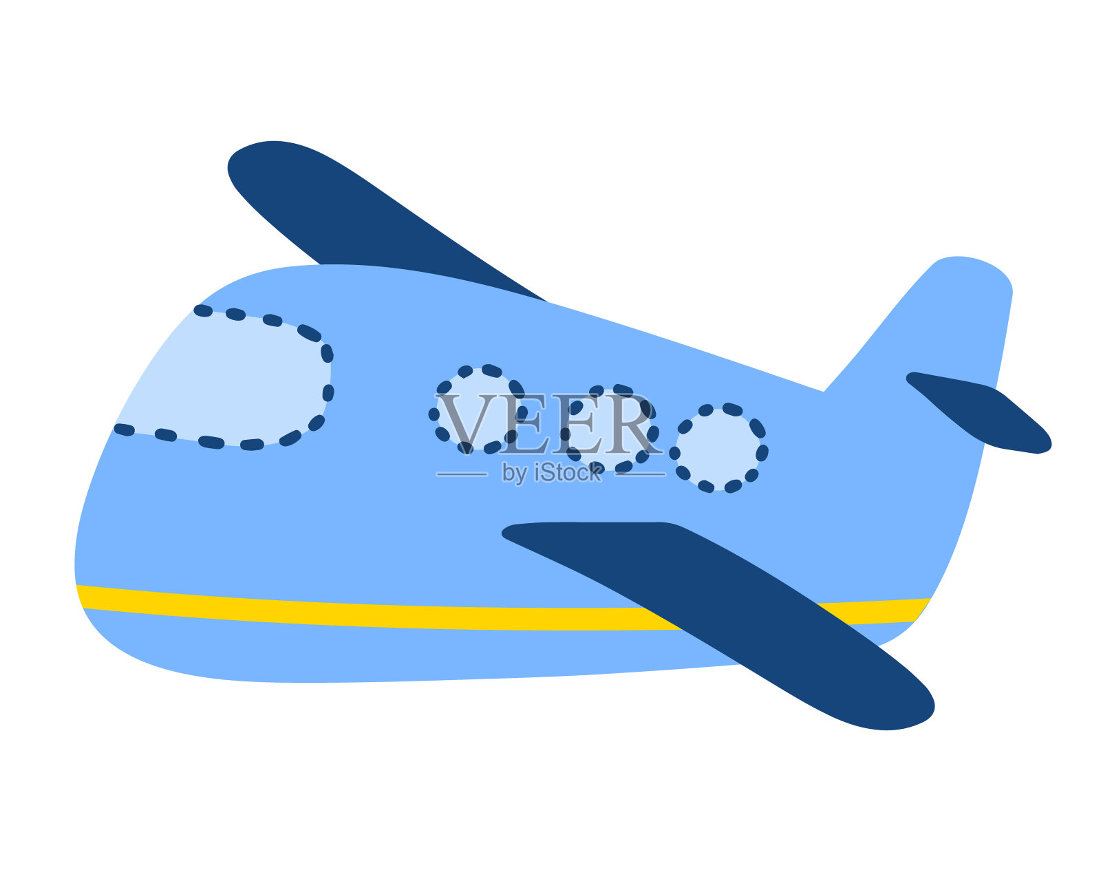 蓝色平面在卡通风格孤立在白色背景。矢量图插画图片素材