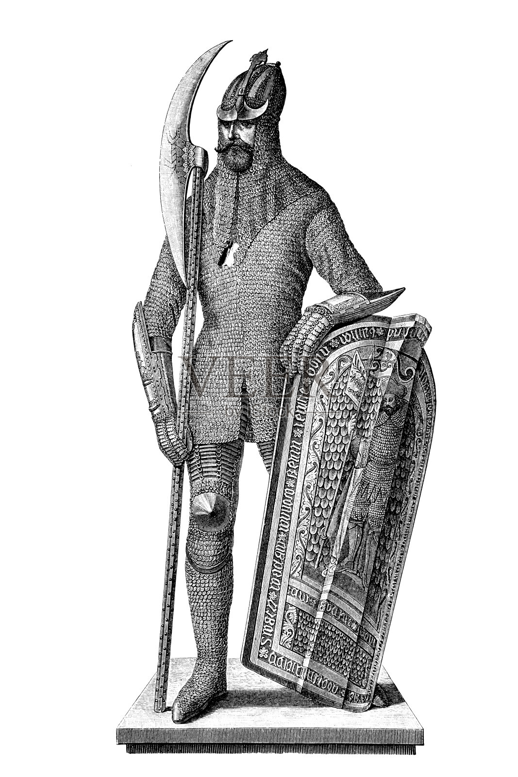 15世纪典型的穿链甲的波西米亚战士插画图片素材