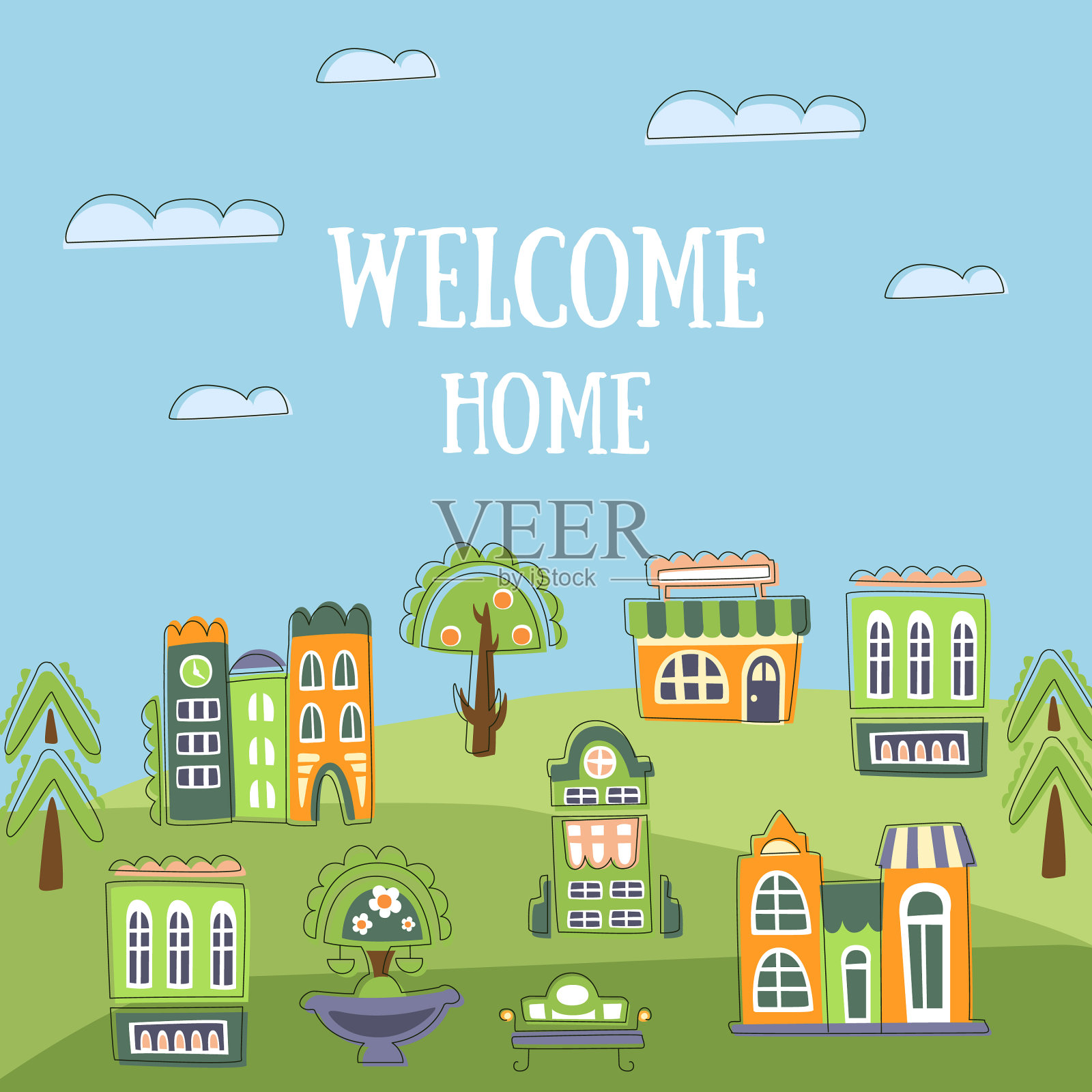 欢迎回家横幅模板夏季景观插画图片素材