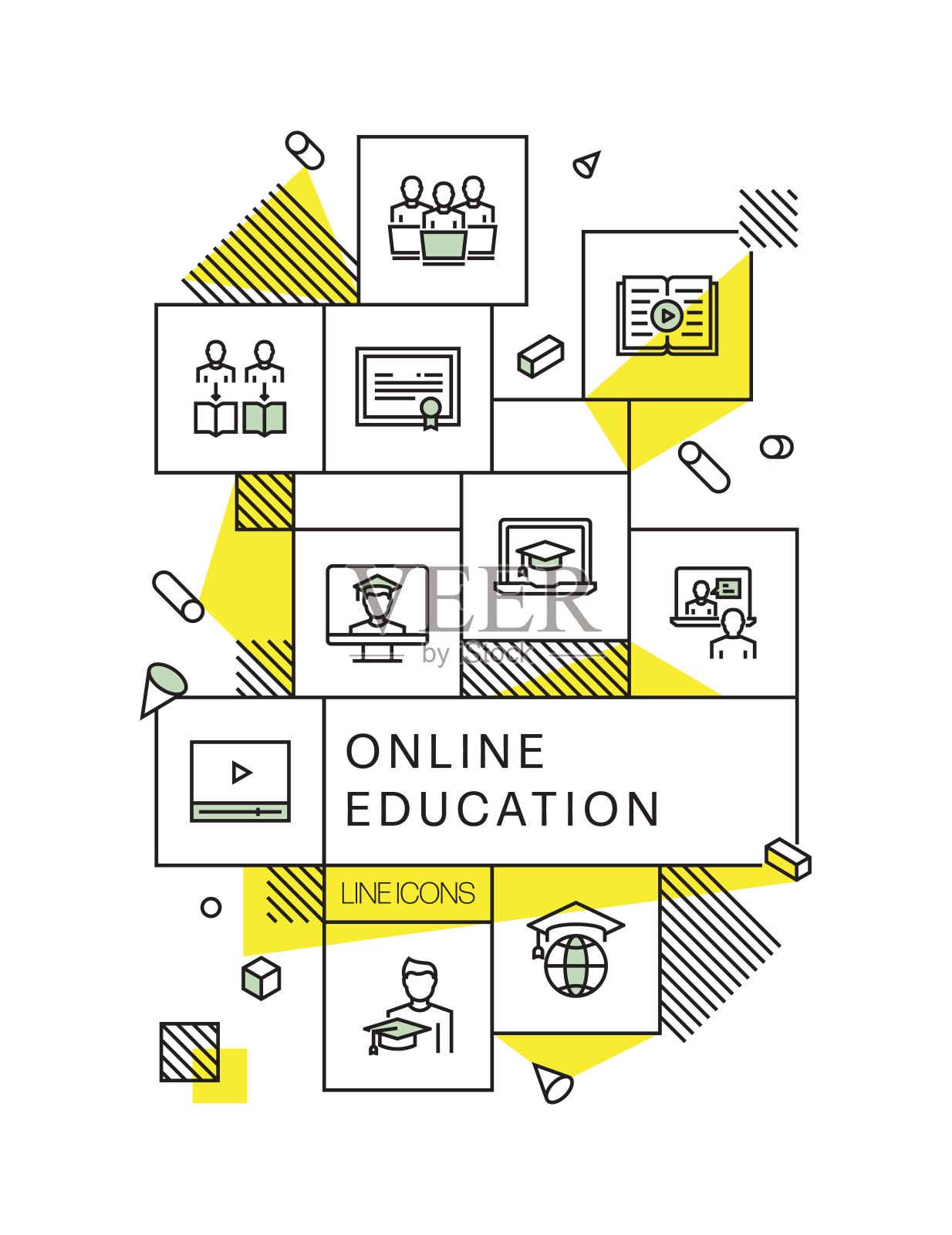 E-Learning, Online Education, Home school Related Modern Line Style插图插画图片素材