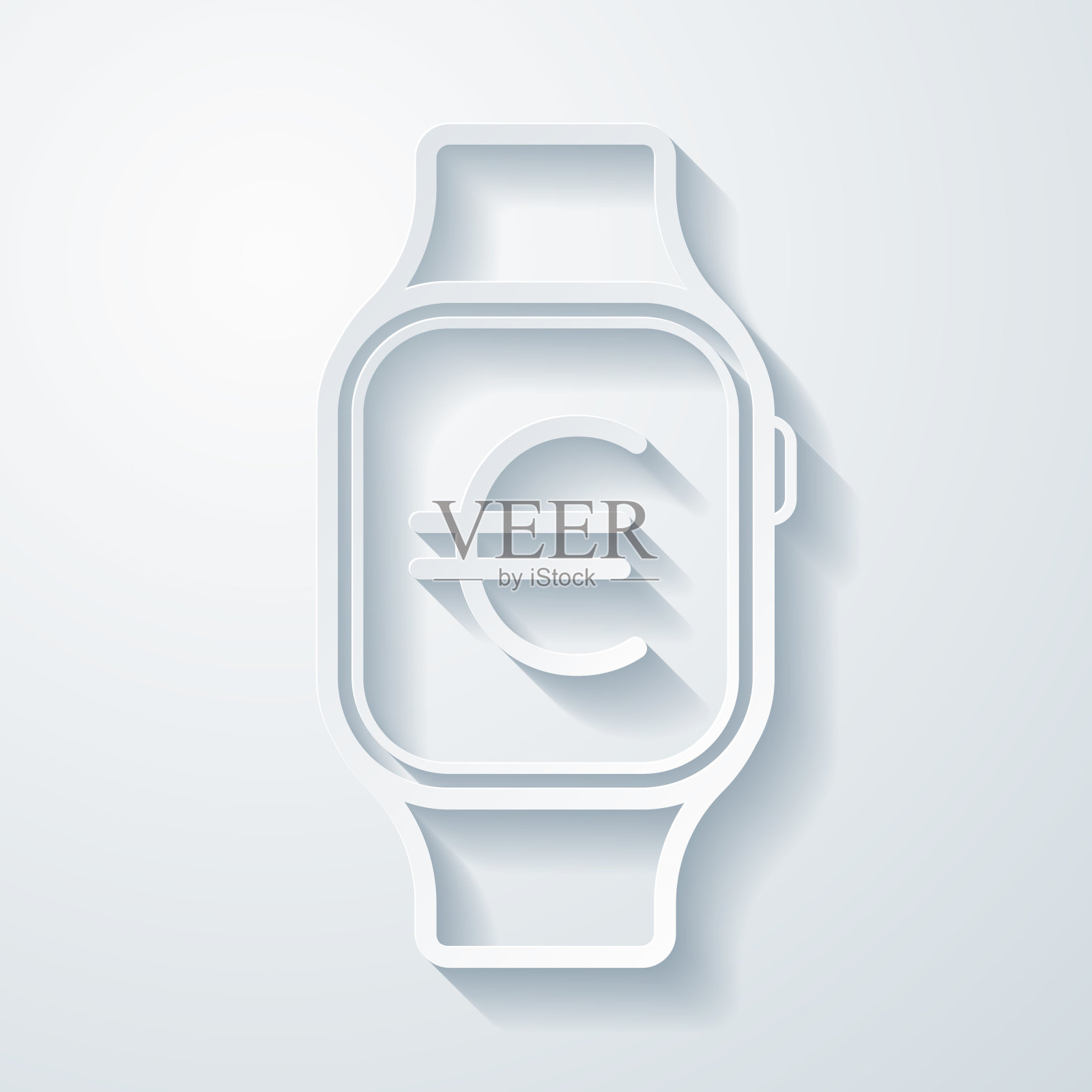 带有欧元标志的智能手表。空白背景上剪纸效果的图标插画图片素材