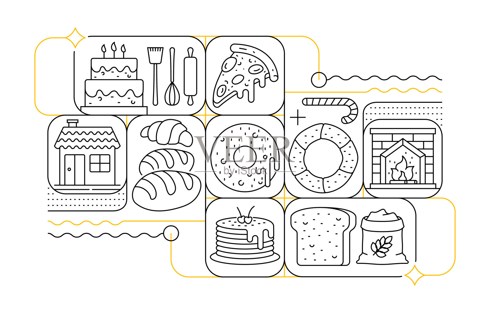 烘焙线图标设置和横幅设计插画图片素材