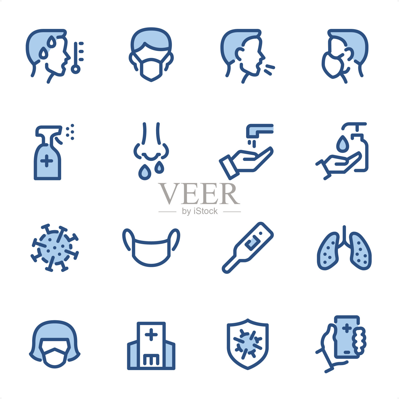 病毒预防——像素完美蓝色线条图标图标素材