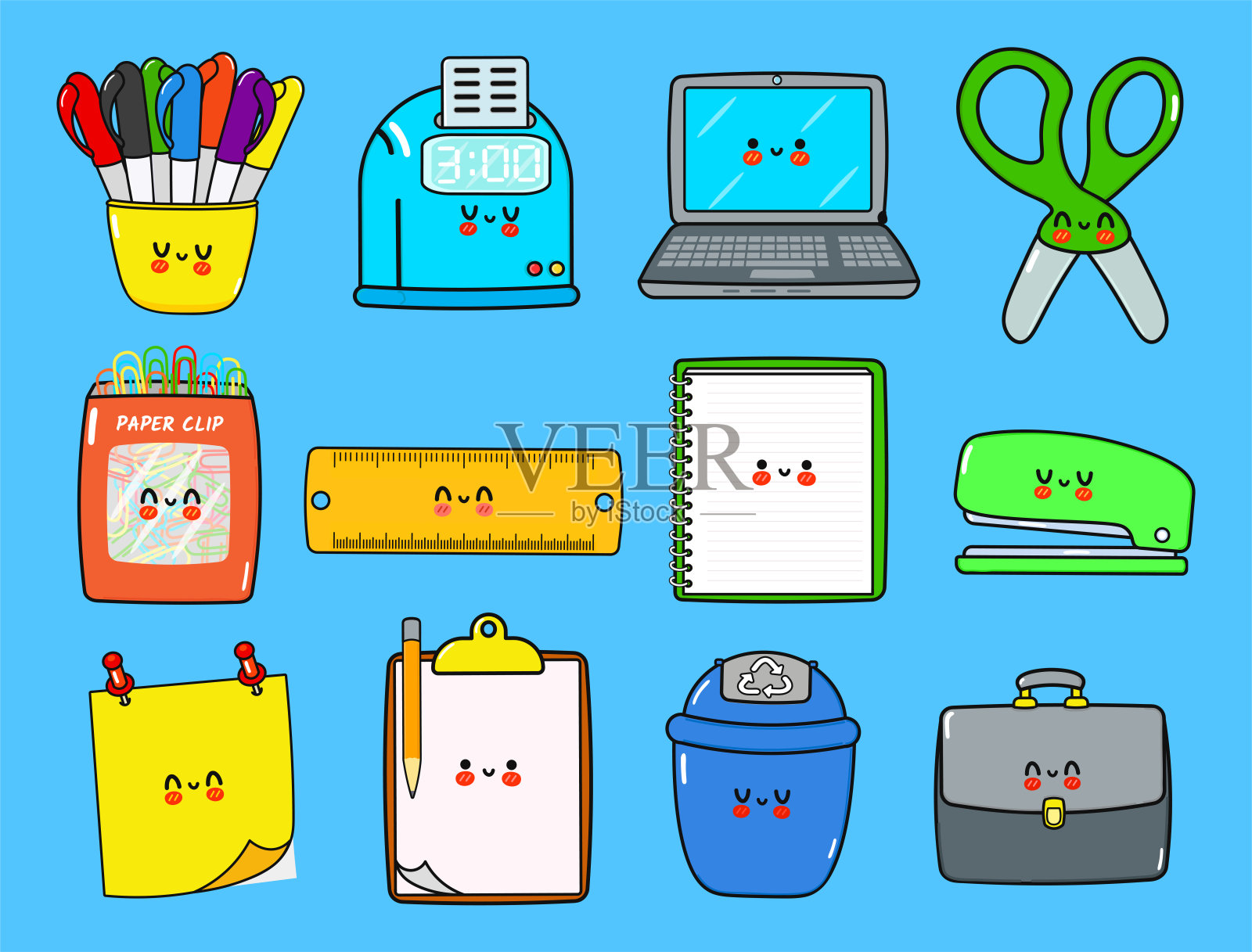 趣味工作用品卡通形象合集矢量手绘涂鸦插画图片素材
