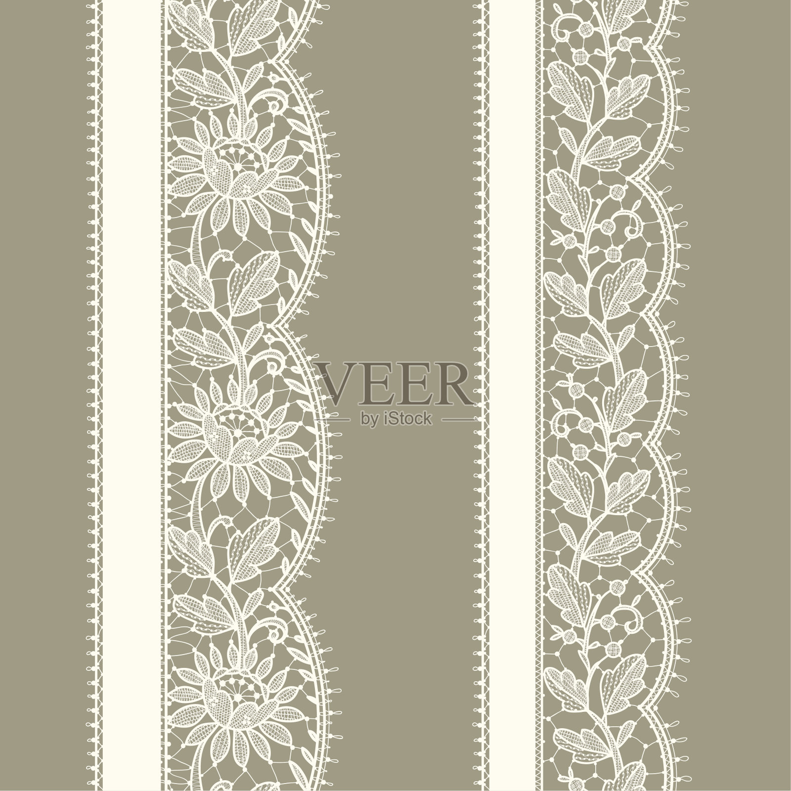 垂直花无缝图案。白色花边。插画图片素材