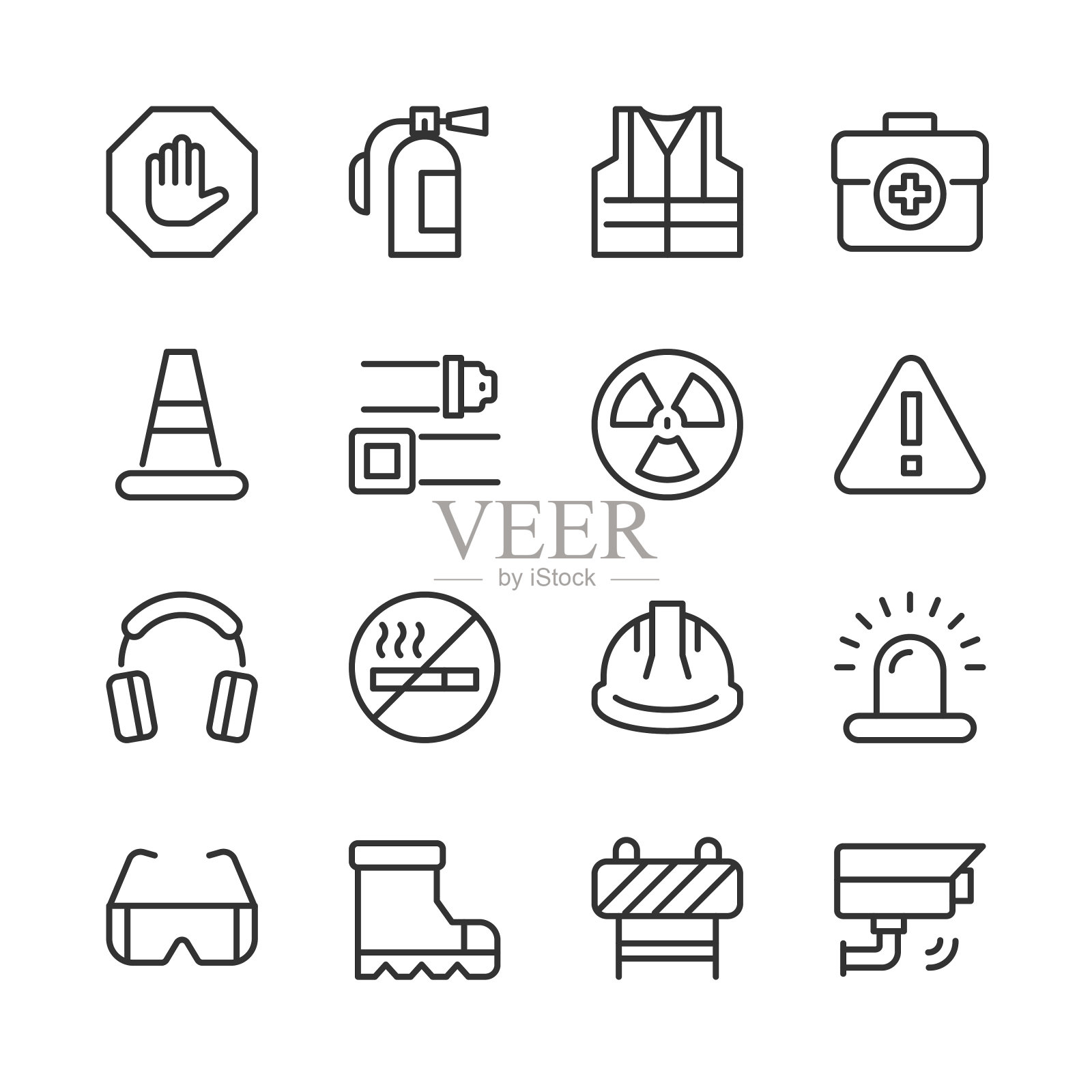 工作场所安全图标-单线系列插画图片素材