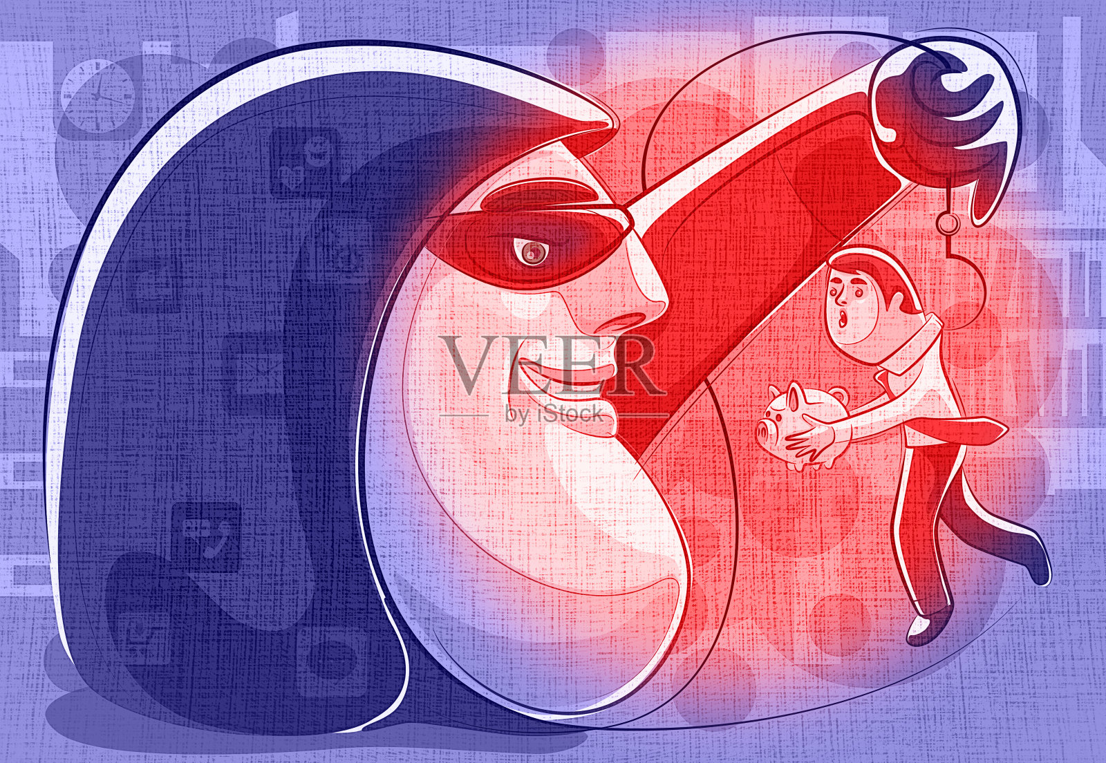 骗子抓住商人与存钱罐插画图片素材