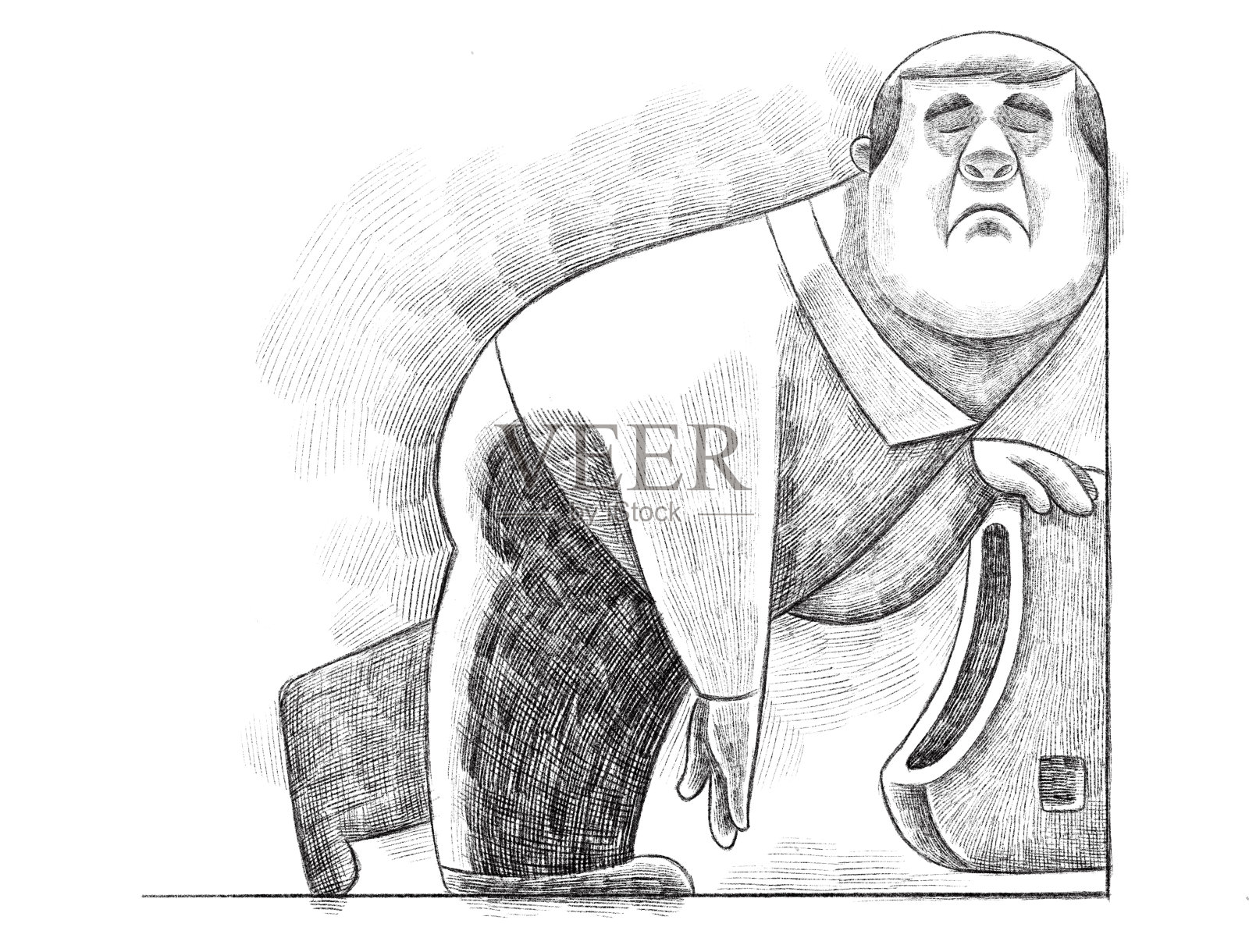 疲倦的人站在小便池旁等待素描插画图片素材