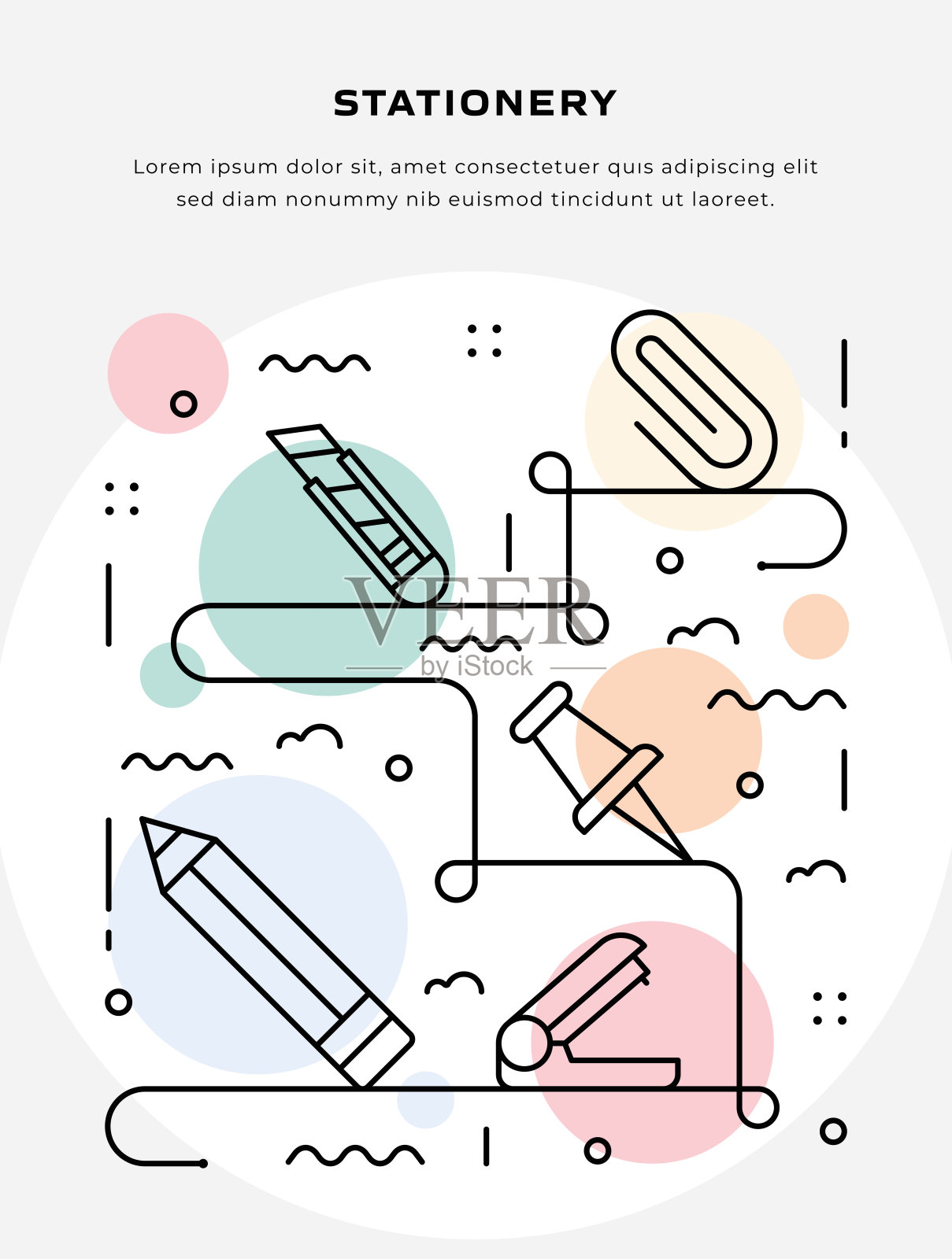 细线说明文具海报，传单，网页横幅模板插画图片素材