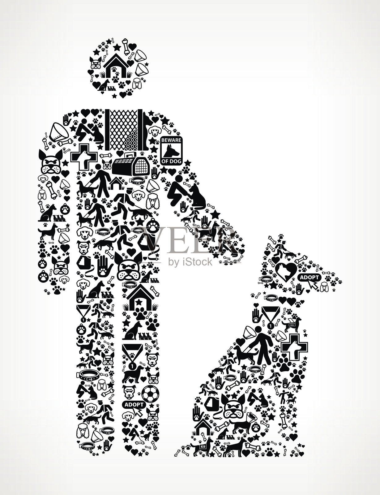 人和狗宠物黑色图标图案插画图片素材