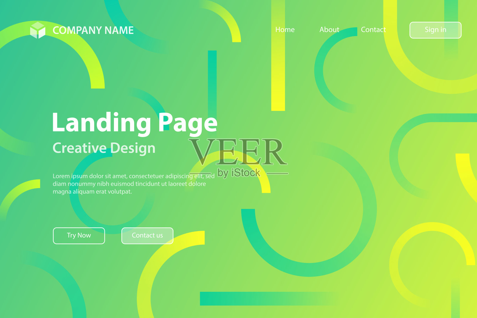 登陆页模板-几何形状的抽象设计-新潮的绿色梯度插画图片素材