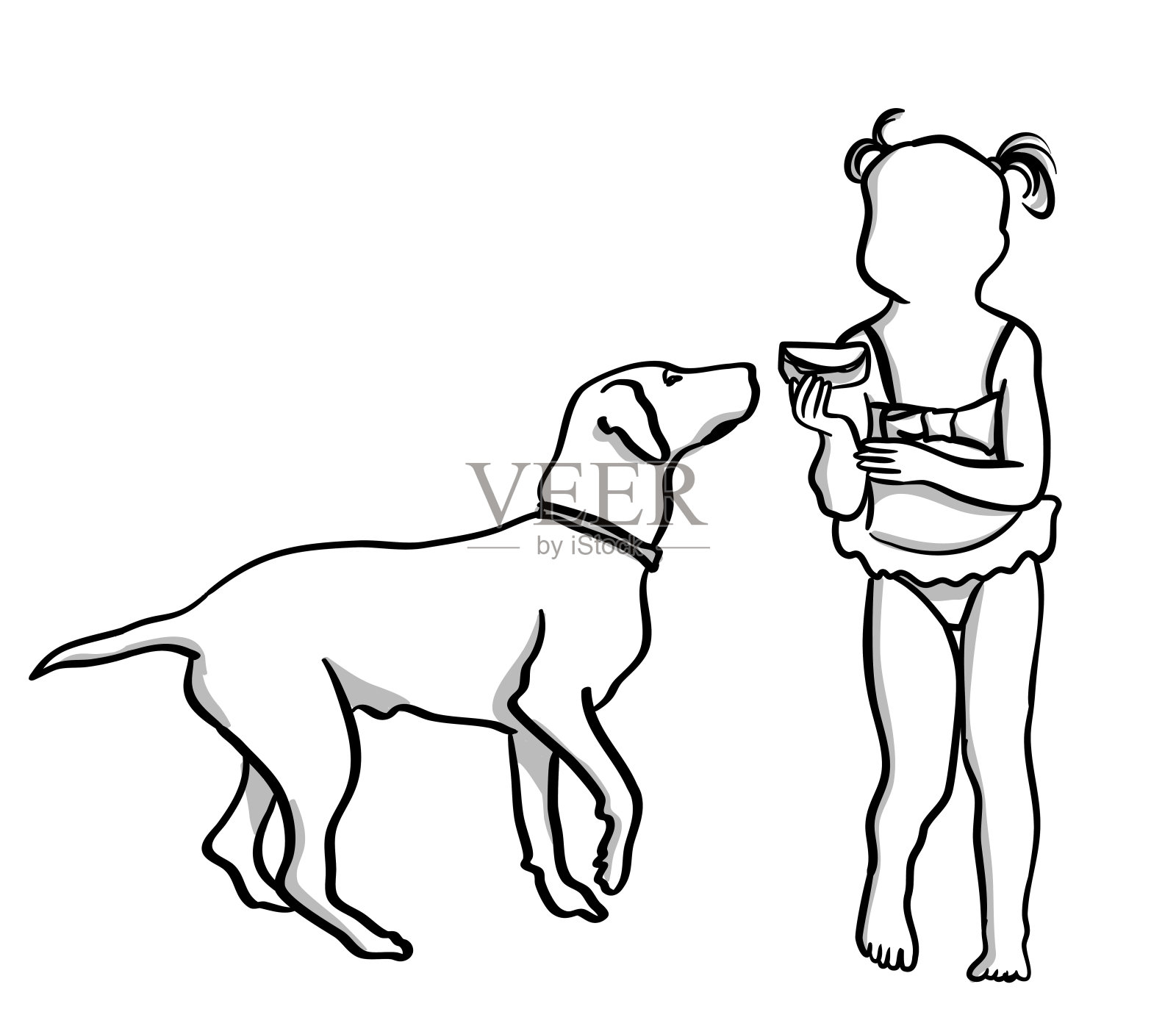 带狗的女孩插画图片素材