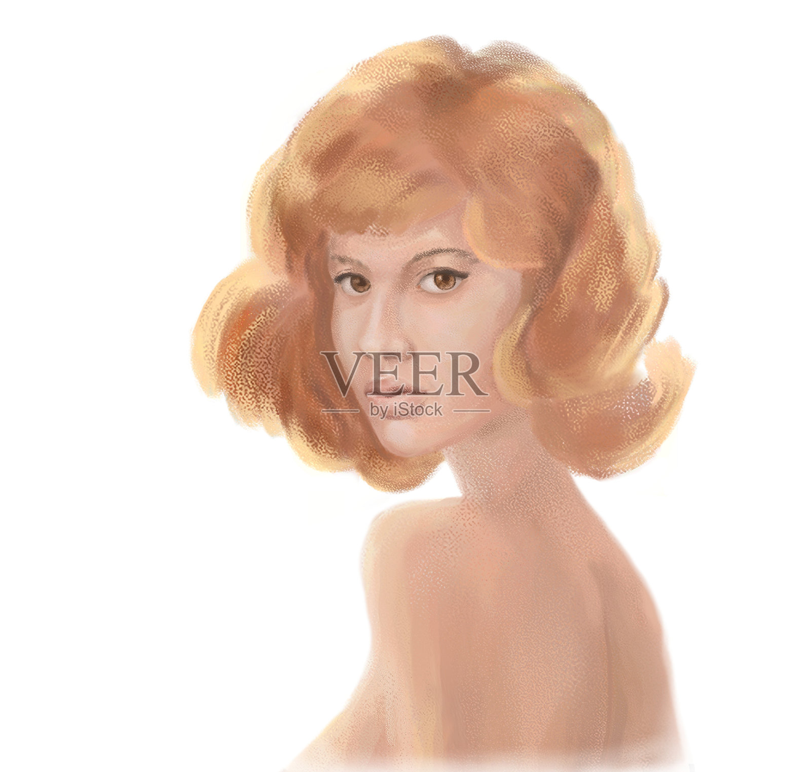 四分之三的女性肖像。卷曲的头发。混合种族插画图片素材