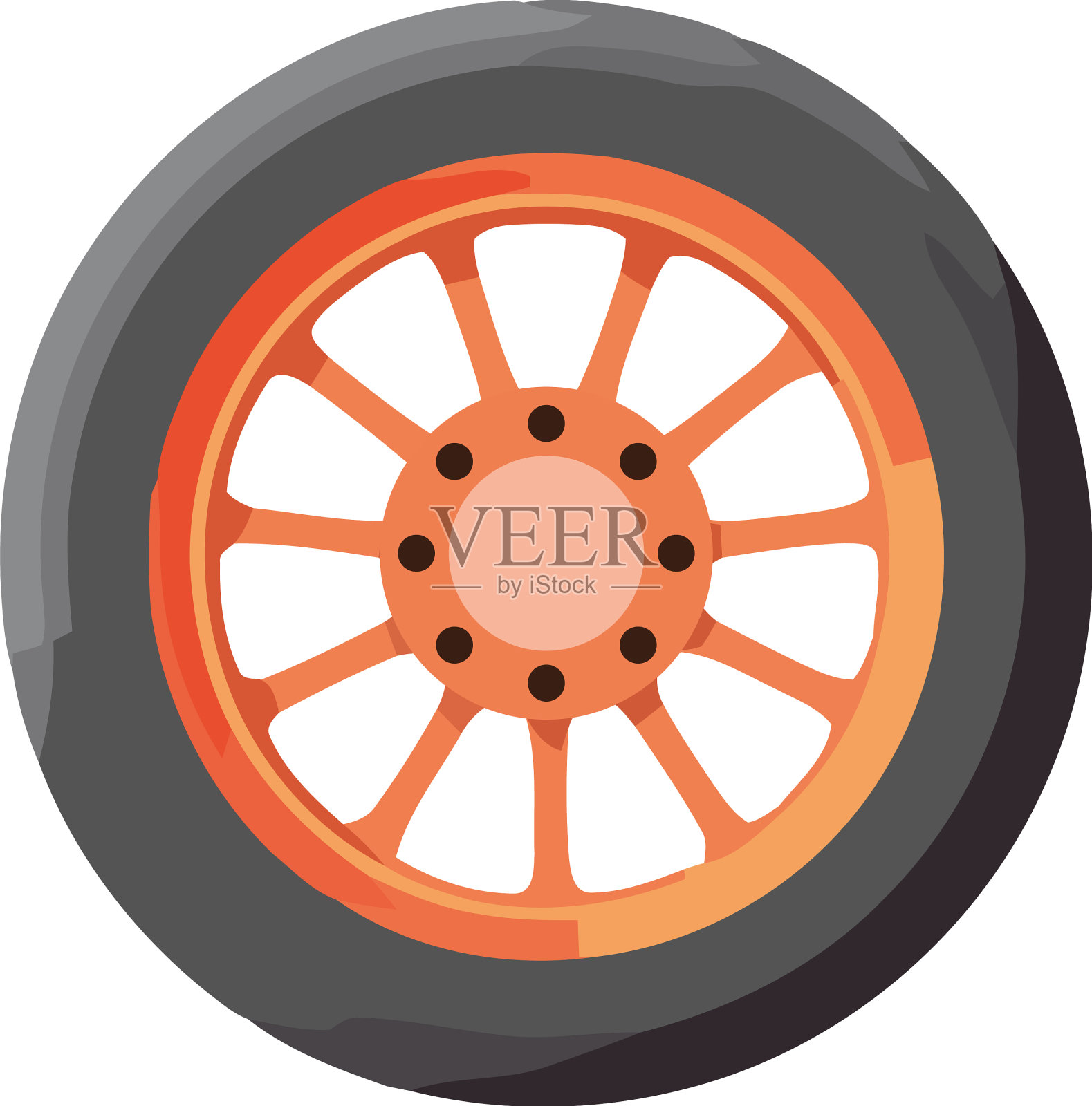 现代金属汽车上闪亮的轮胎标志插画图片素材