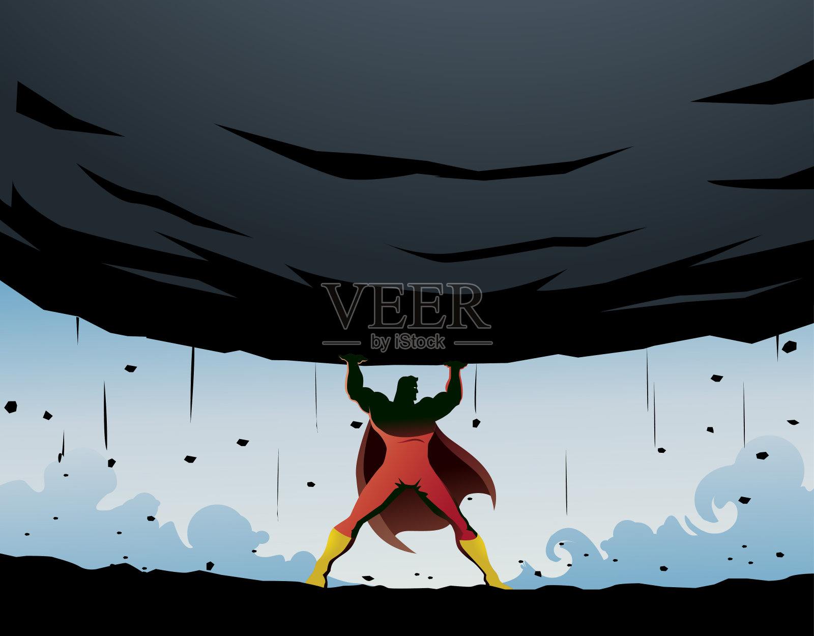 矢量漫画超级英雄举起了一块大石头插画图片素材