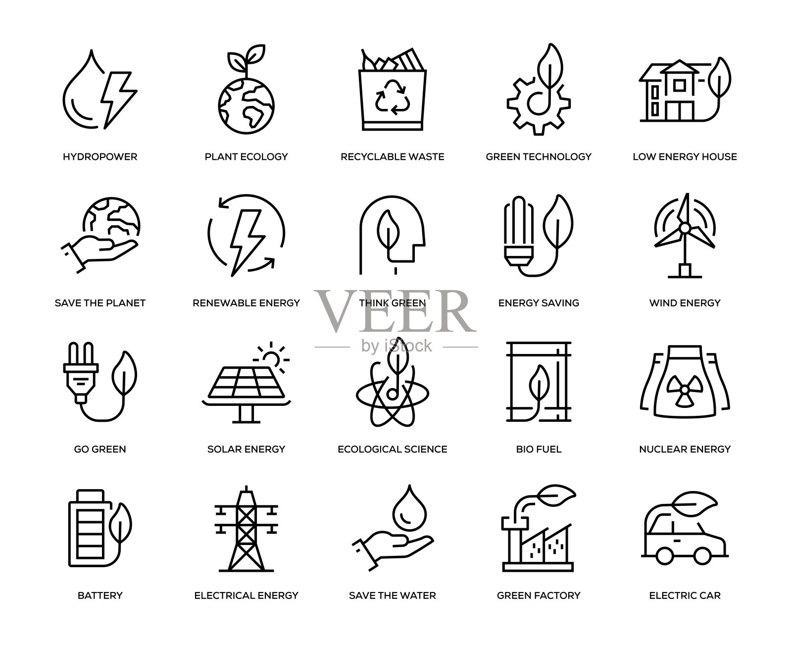 绿色能源图标套装插画图片素材