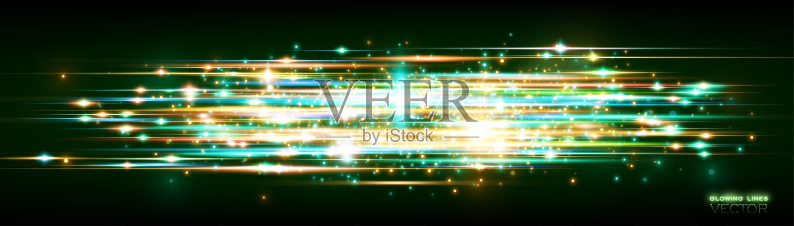 电力能源。未来波闪光。神奇的火花。霓虹灯风线。发光效果。美丽的光。闪闪发光的宇宙射线。神秘的亮条纹。空的地方。抽象的背景。向量。插画图片素材