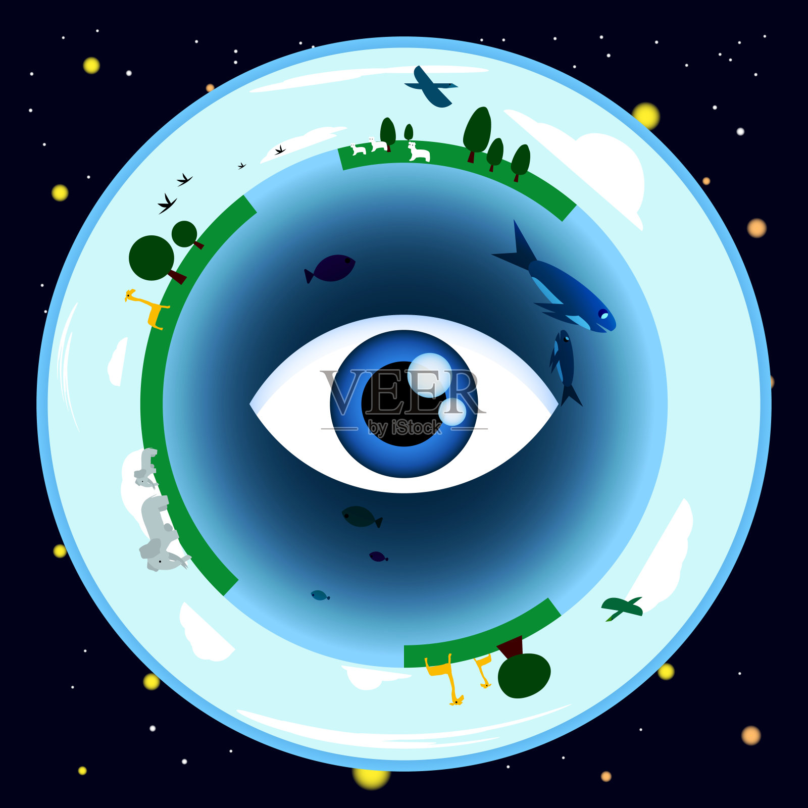 太空中的行星地球-生物圈图解。插画图片素材