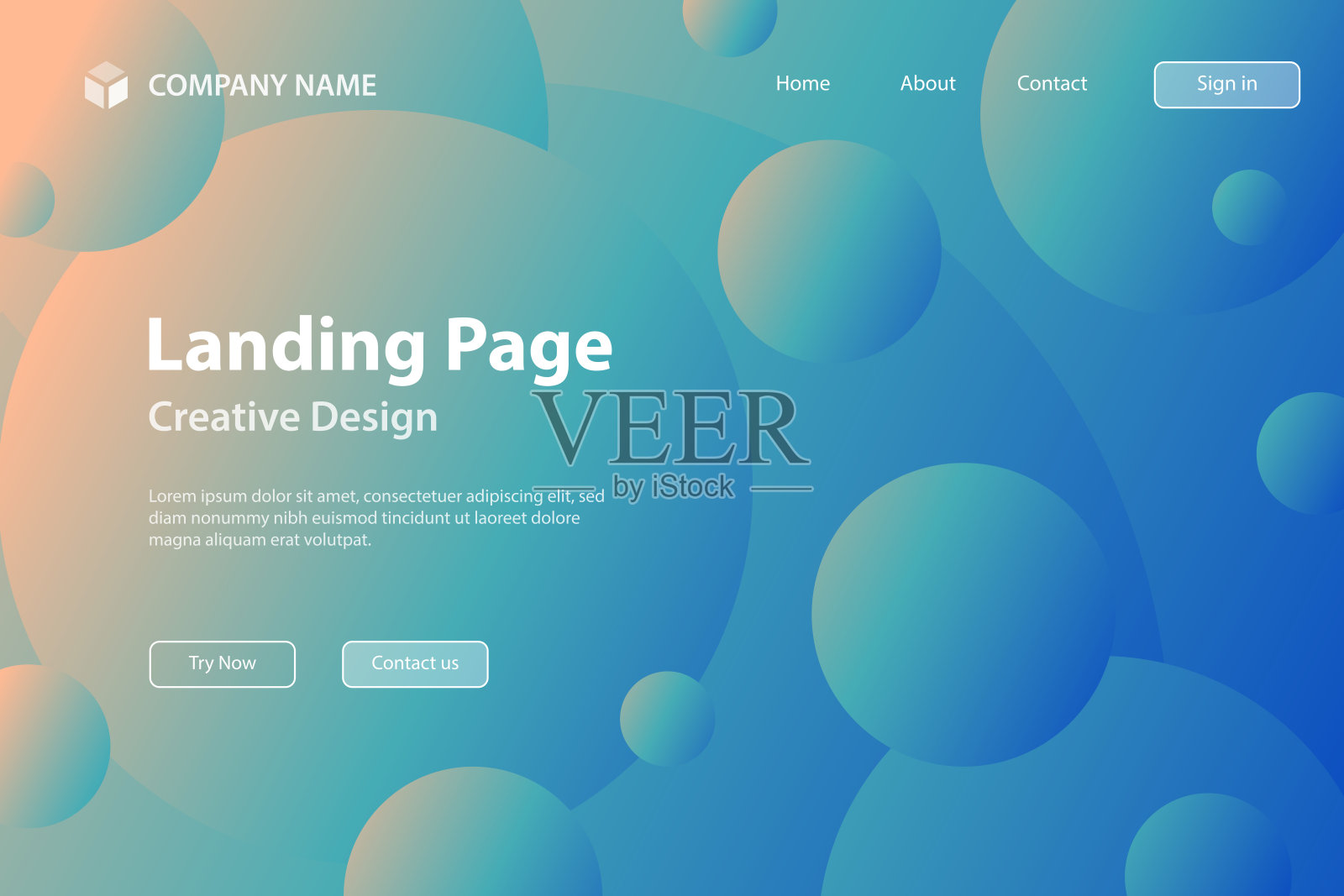 登陆页面模板-抽象几何背景与蓝色渐变圆插画图片素材
