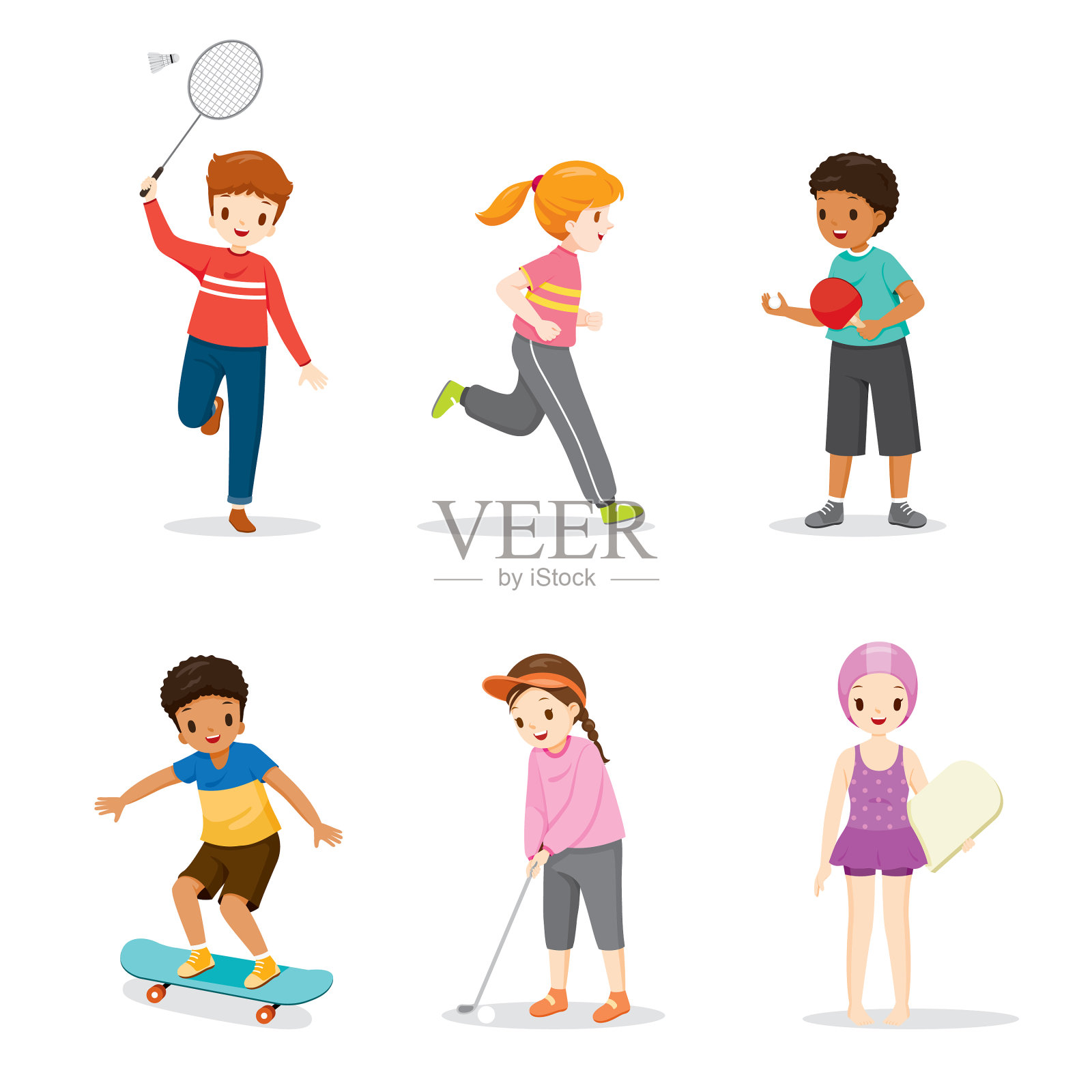 让快乐的孩子玩耍和锻炼插画图片素材