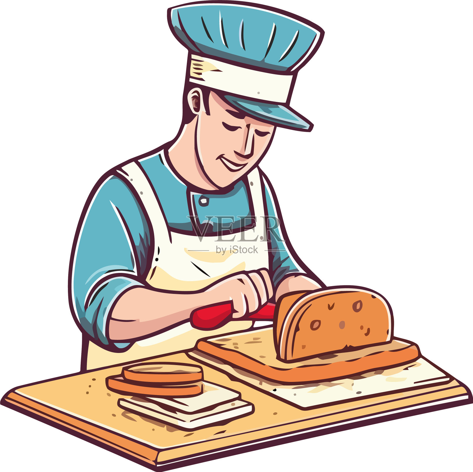 面包师微笑着准备美食插画图片素材