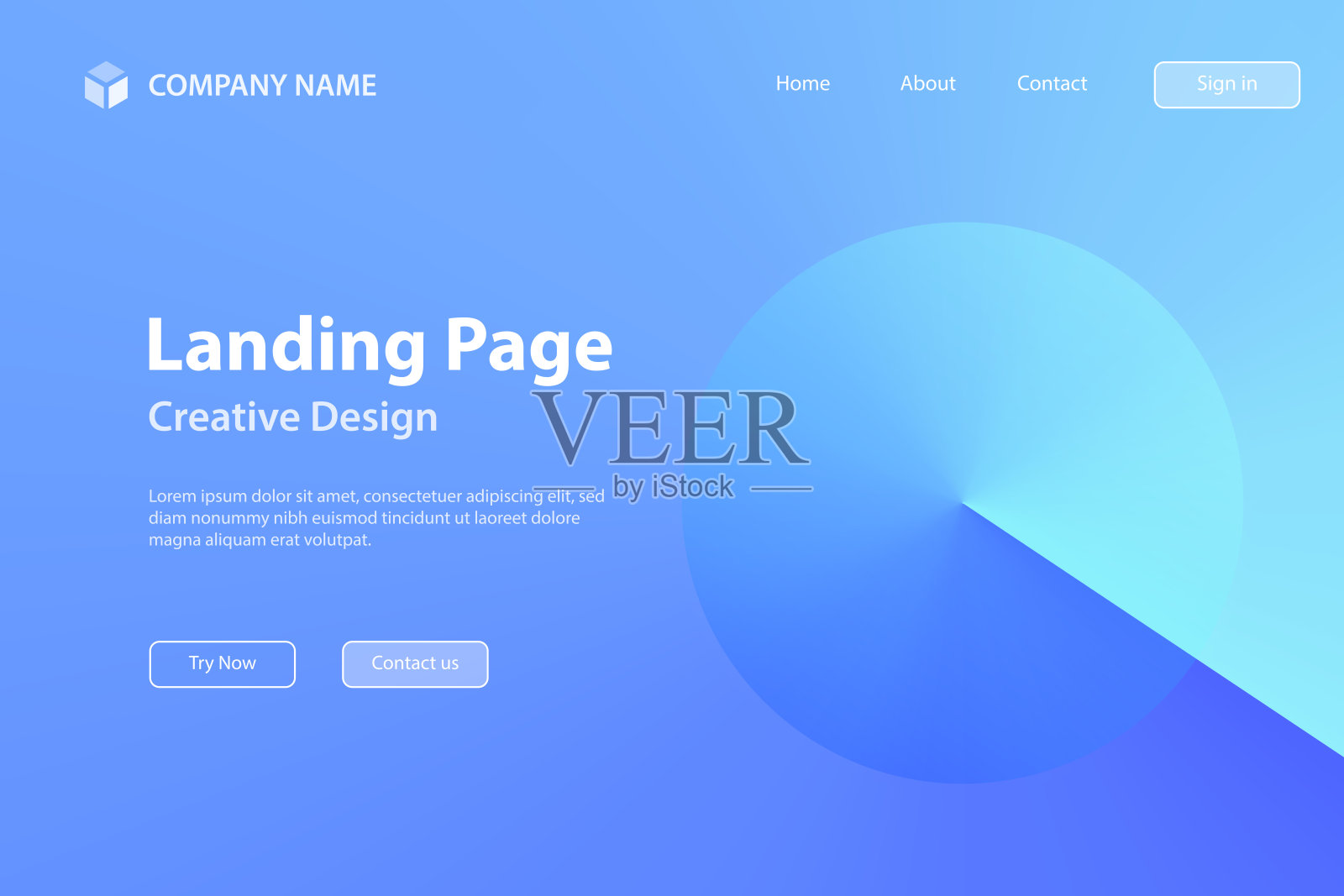 着陆页面模板-抽象设计与蓝色渐变颜色-流行的背景插画图片素材