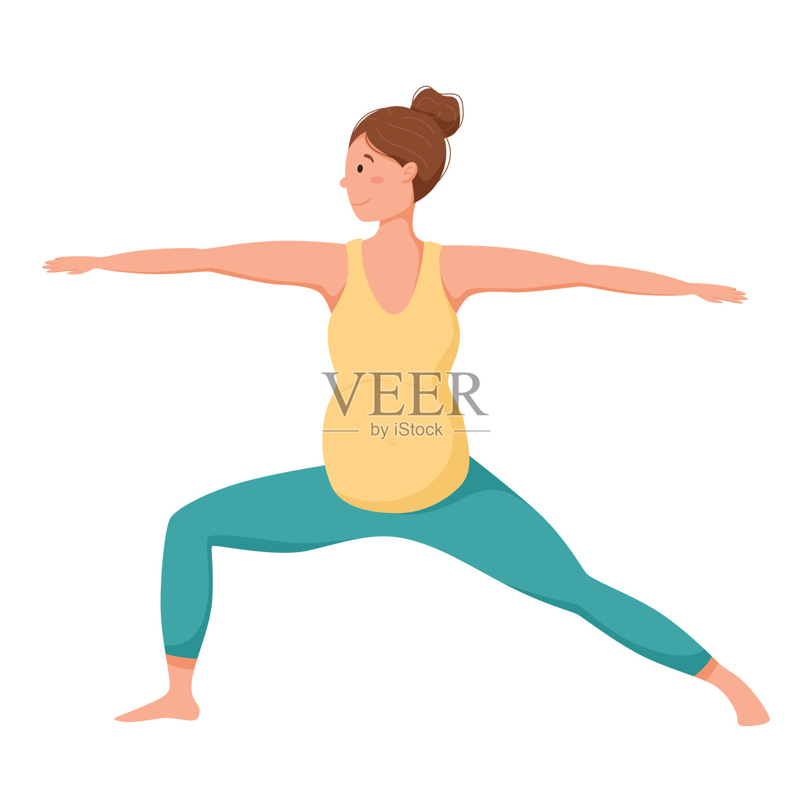 矢量插图，孕妇做瑜伽或体操，virabhadrasana II姿势插画图片素材