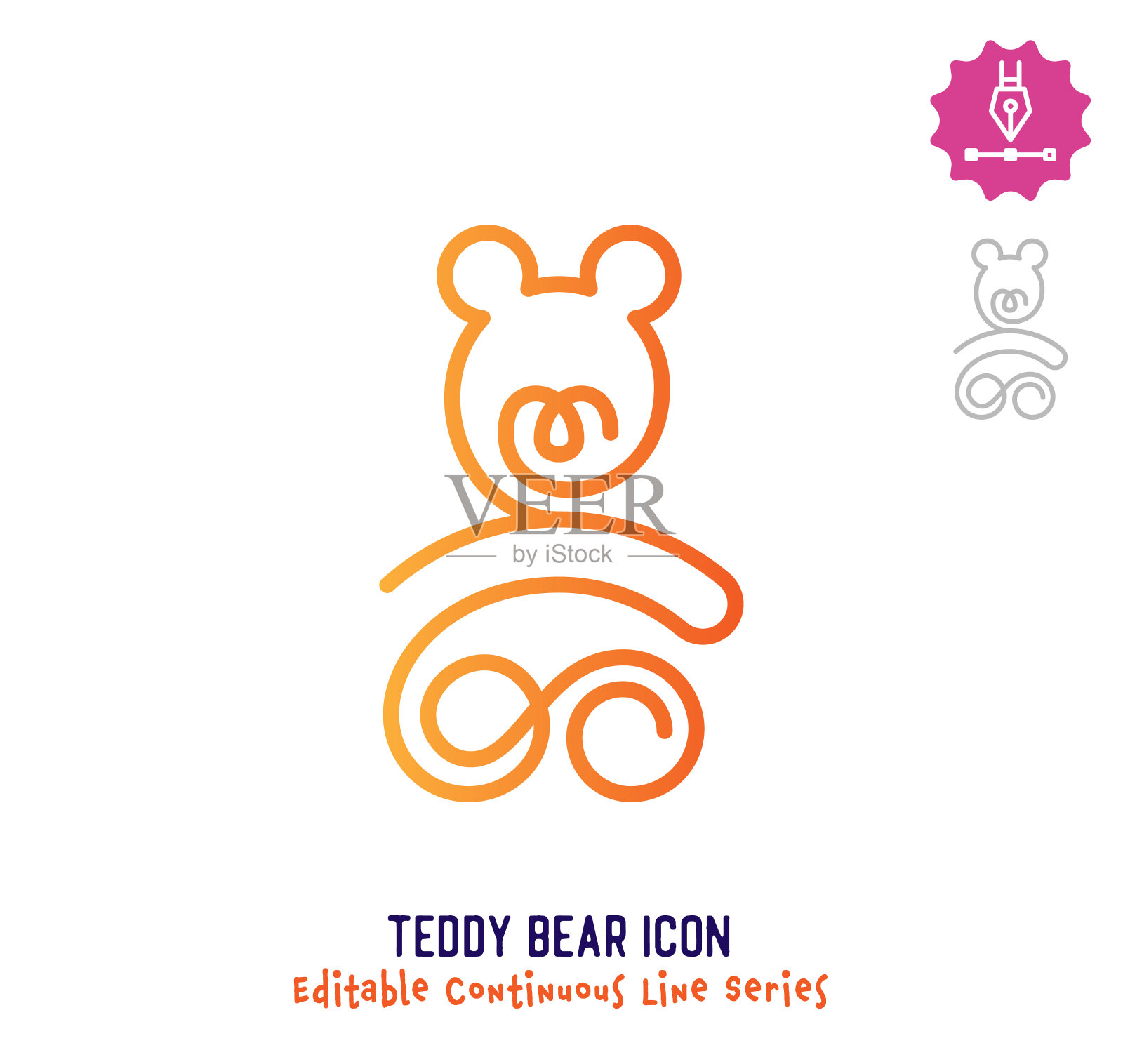 泰迪熊连续线可编辑图标插画图片素材