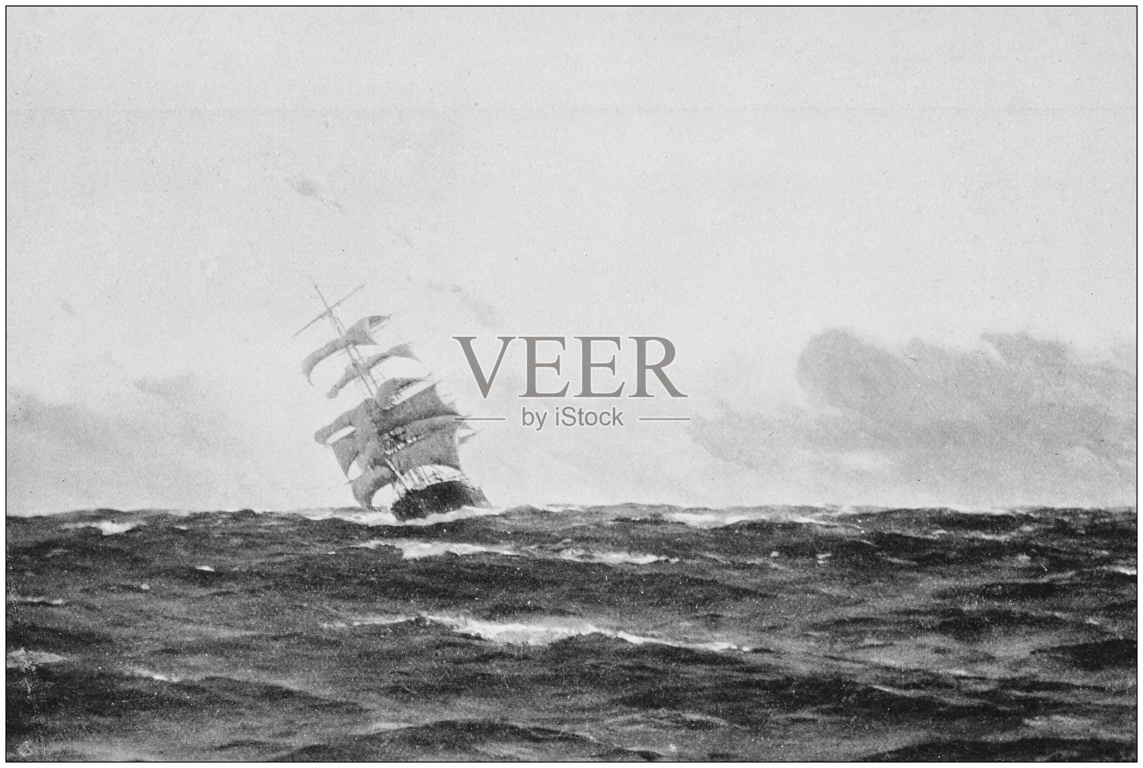 古董画照片:海上的船插画图片素材