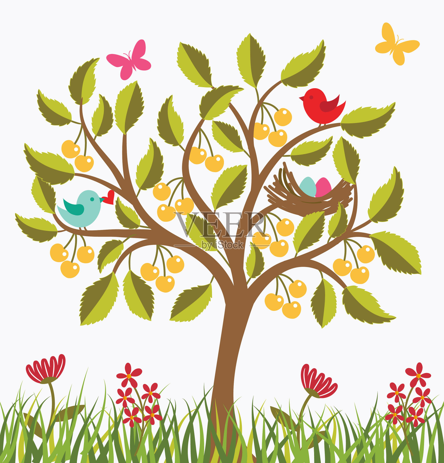 樱桃树。插画图片素材