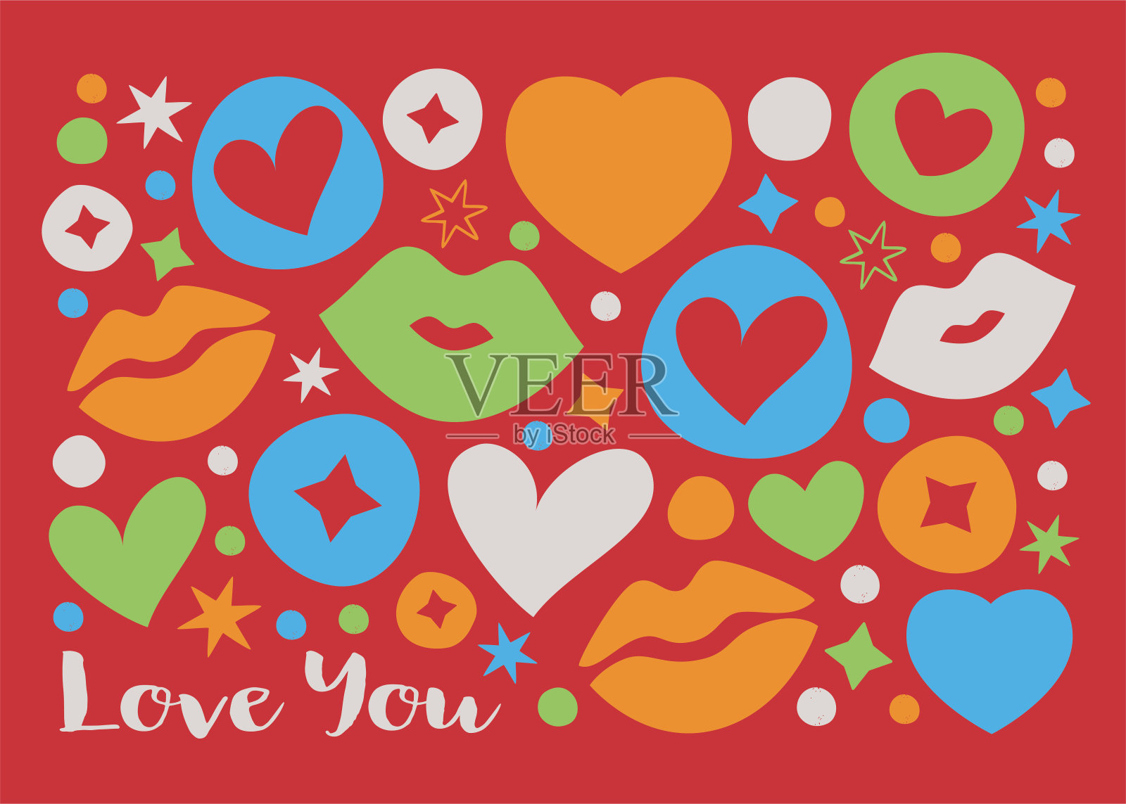 情人节红色背景贺卡：我爱你插画图片素材