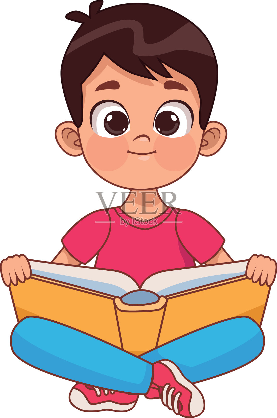 小男孩读插画图片素材