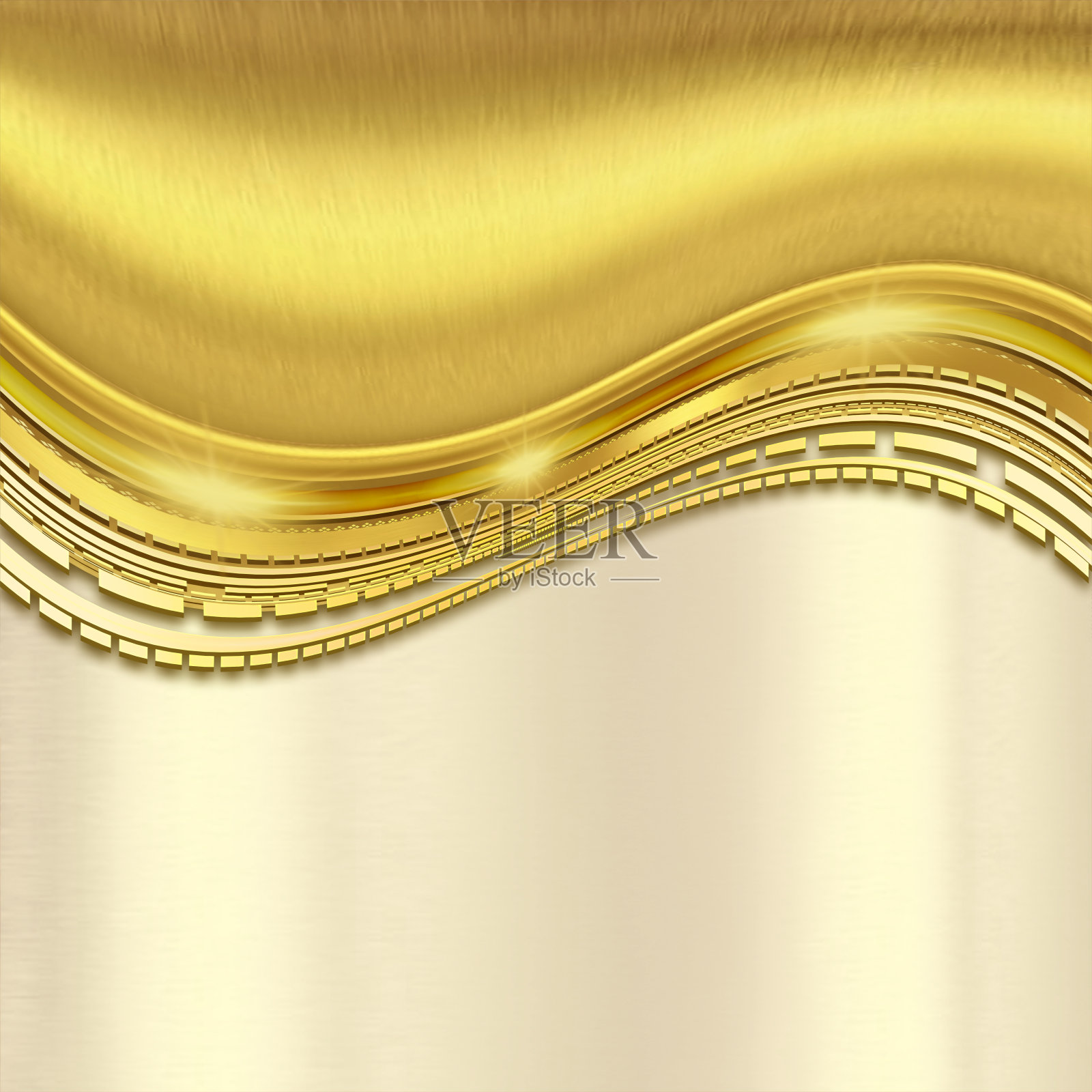 闪亮的金色和白色背景与装饰曲线线插画图片素材