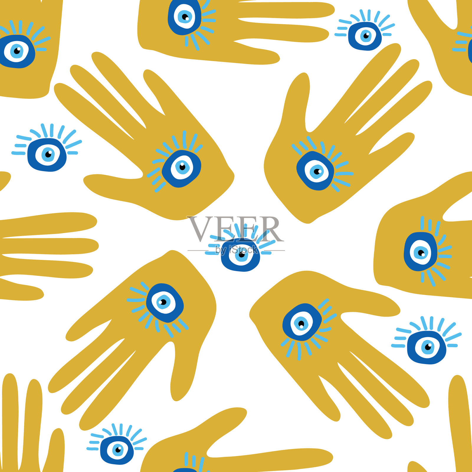 涂鸦无缝图案哈姆萨眼魔眼插画图片素材