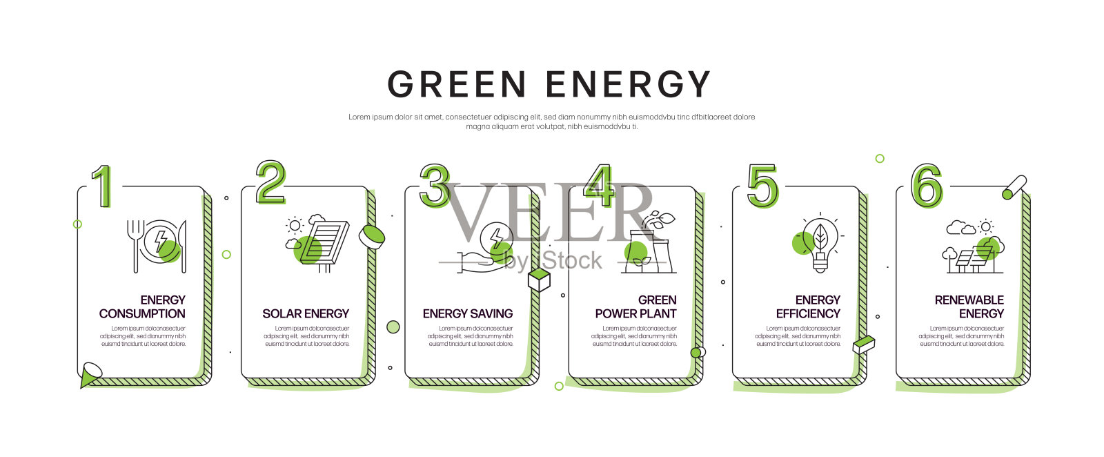 绿色能源，生态和环境矢量概念和信息图形设计元素的线性风格插画图片素材